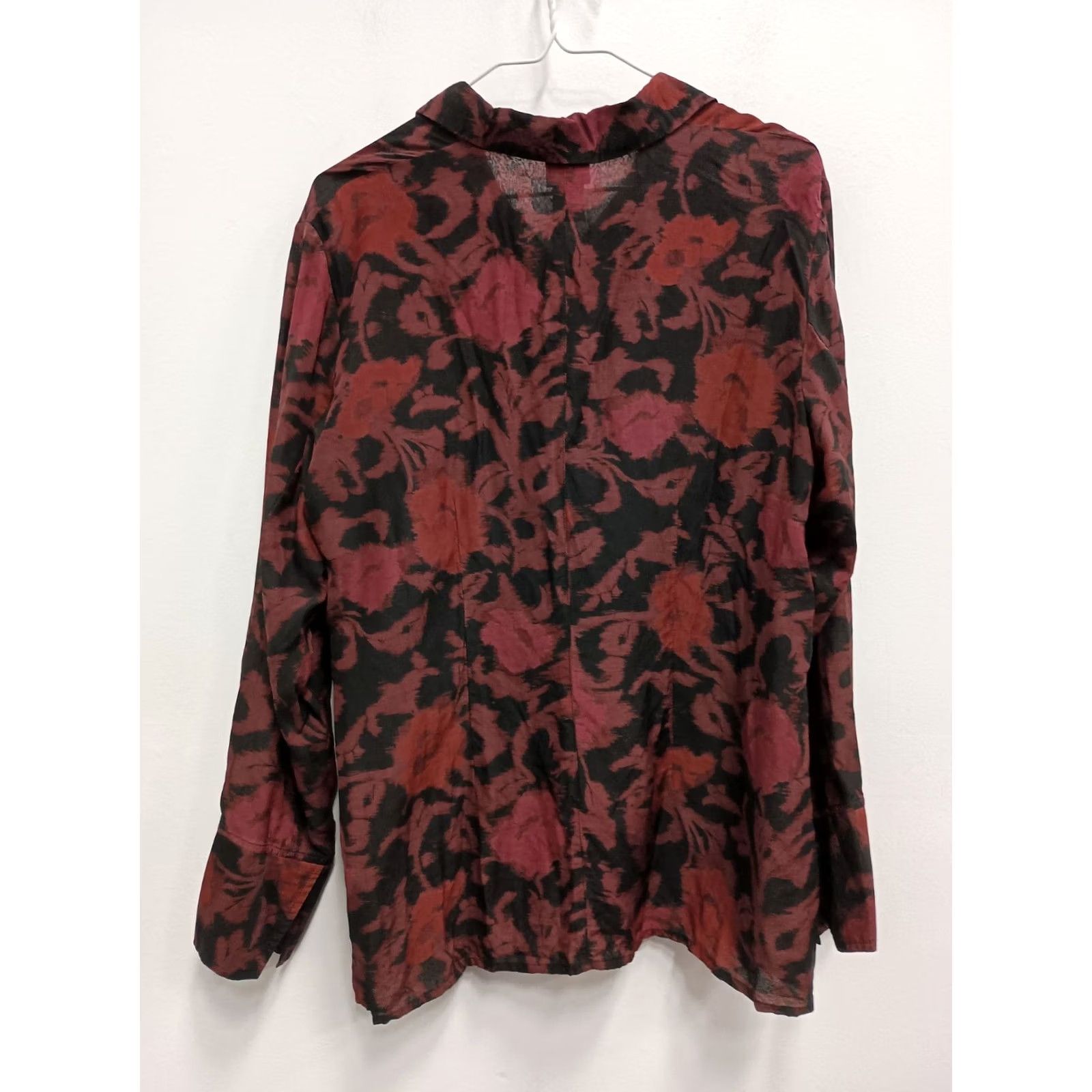 Vintage Silk Blend Floral Shirt - Large Red Black Long Sleeve Top - Philippines Size L / US 10 / IT 46 - 7 Thumbnail
