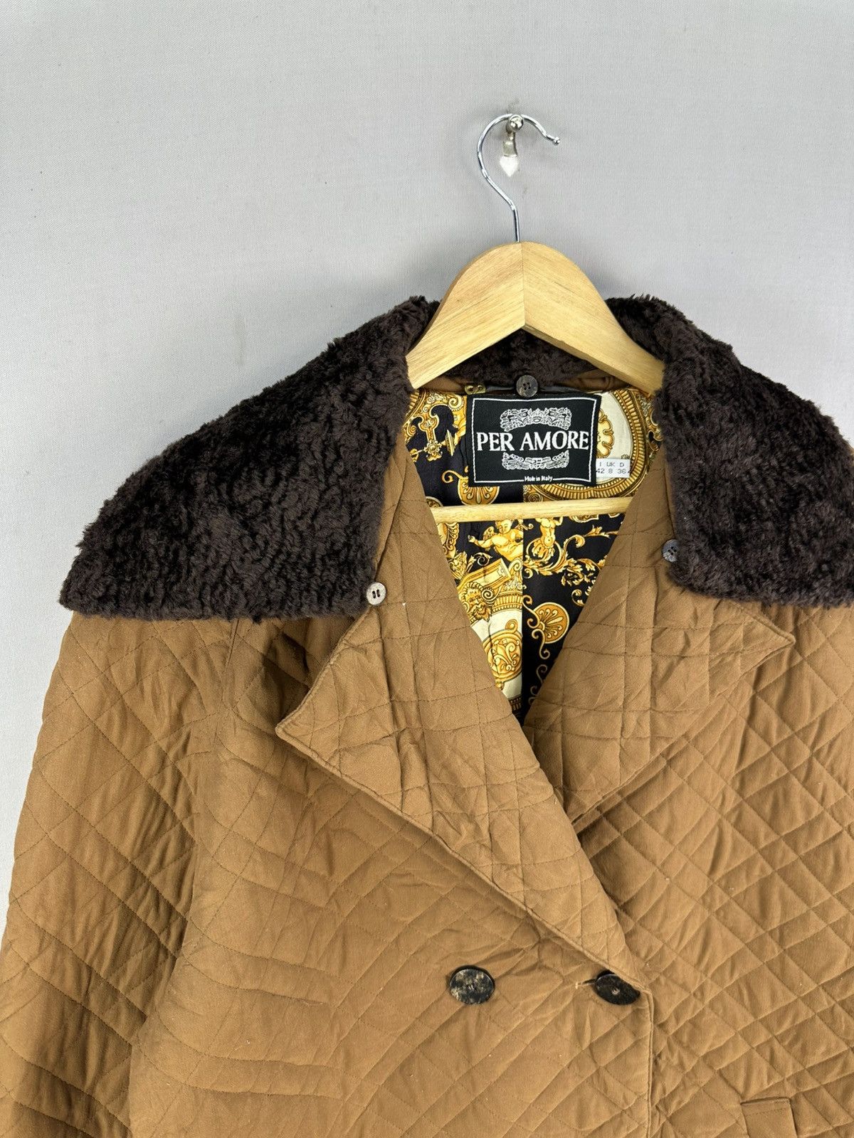 Japanese Brand Per Amore Faux Fur Quilted Long Coat Jacket Size XL / US 12-14 / IT 48-50 - 2 Thumbnail