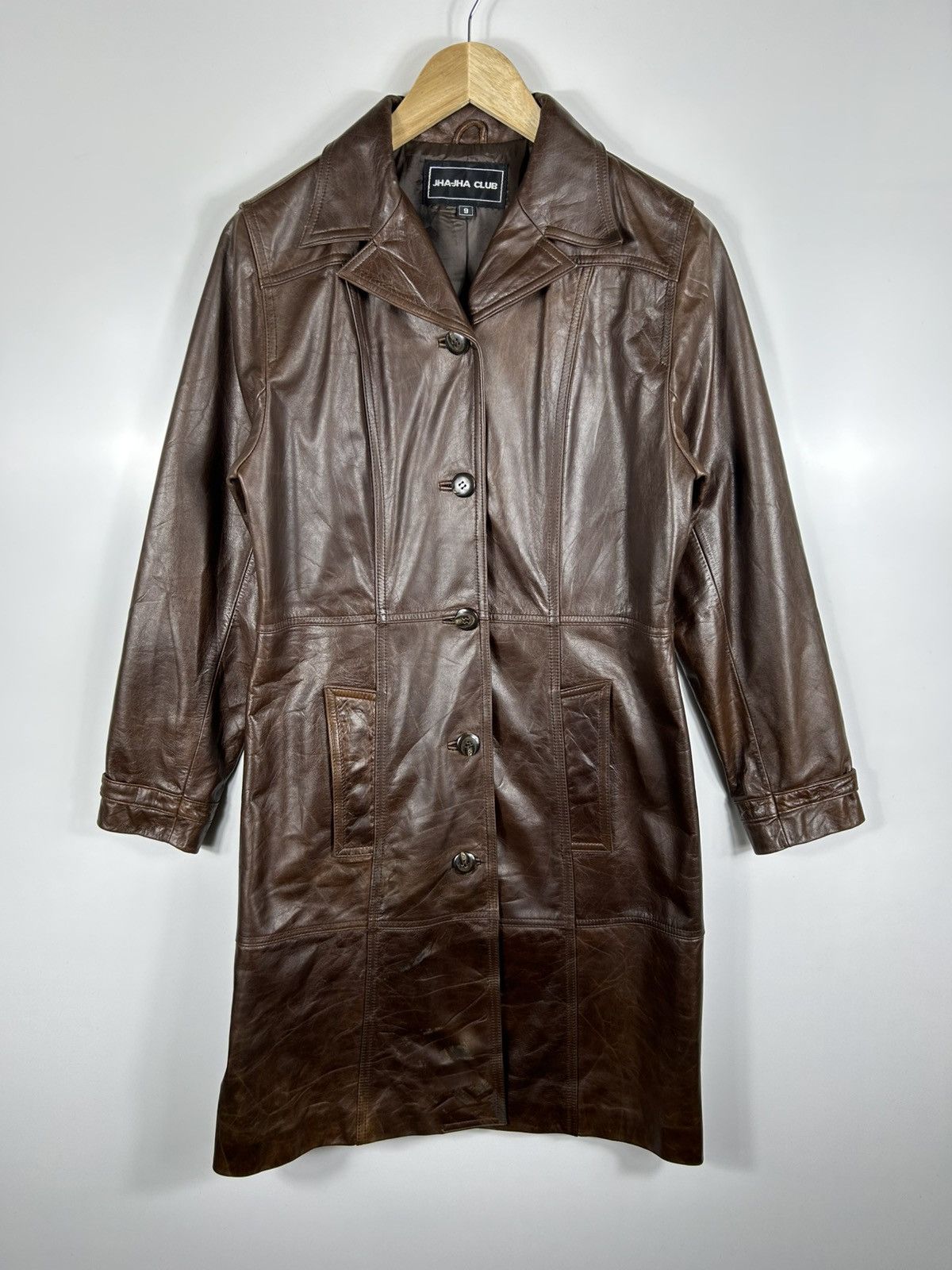 Japanese Brand × Vintage ⚡️Vintage Jha-Jha Club Button Leather Long Coat Jacket Size S / US 4 / IT 40 - 1 Thumbnail