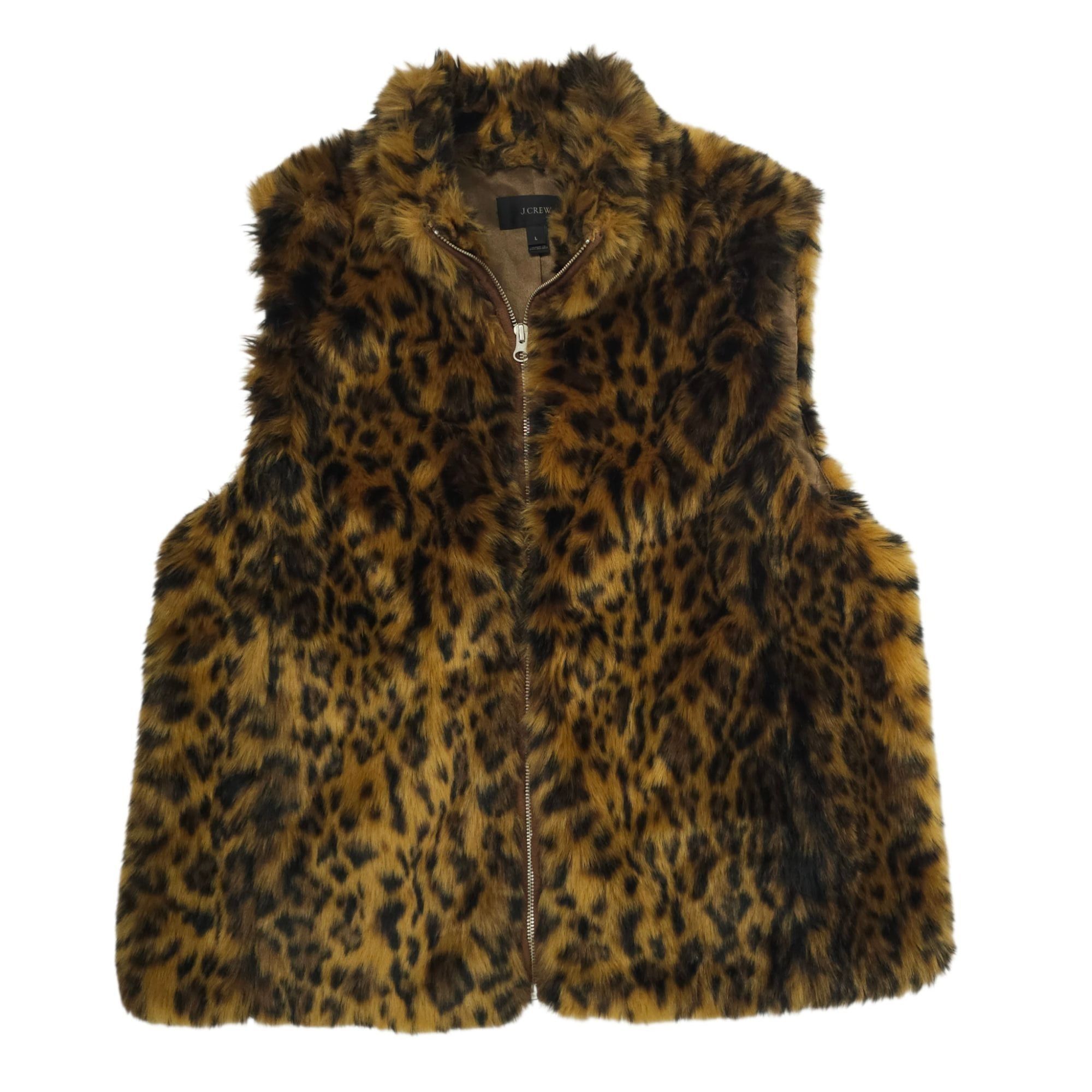 J.Crew J.Crew Faux Leopard Fur Vest Size L Animal Print Zip Front Size L / US 10 / IT 46 - 1 Thumbnail