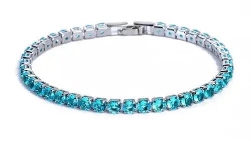Sterling Silver 4mm Tennis Chain Sterling Silver Light Blue Bracelet Size ONE SIZE - 4 Thumbnail