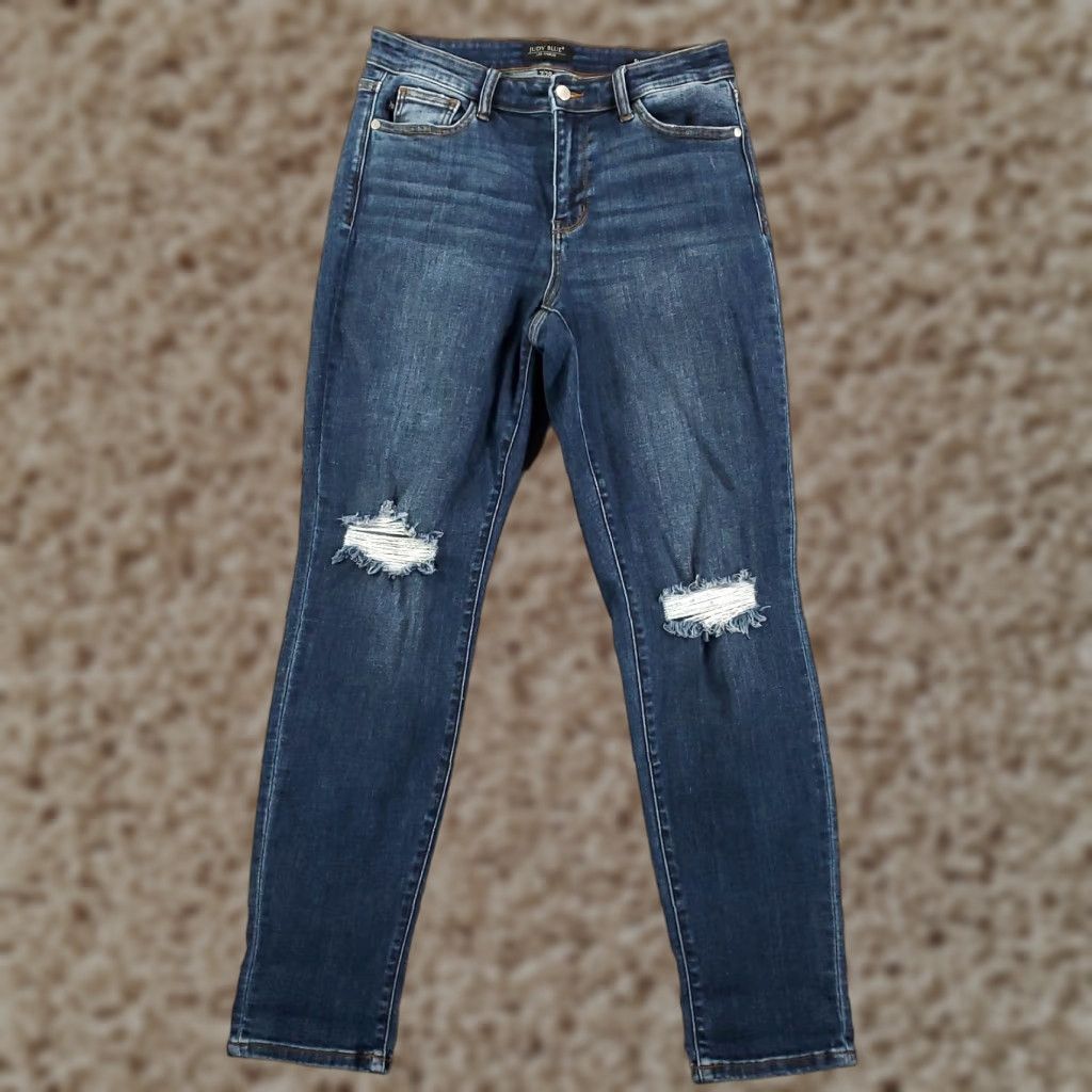 Denime Judy Blue Jeans Slim Dark Wash Distressed Stretch 30x31 Womens 28 Inseam Denim 5-Pocket City Preppy Skinny Size 30" / US 8 / IT 44 - 1 Thumbnail