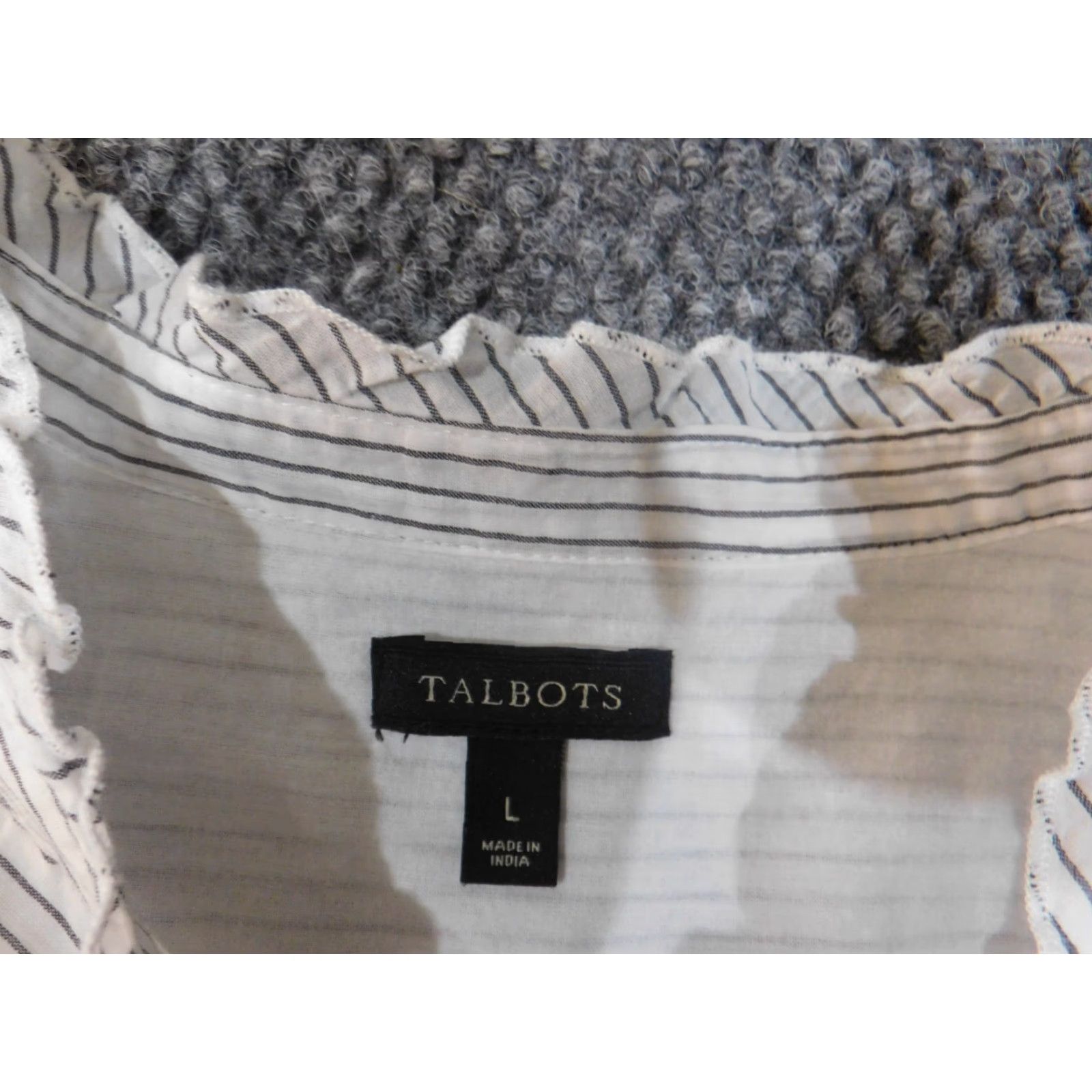 Talbots Talbots Shirt Womens Large White Striped Sheer Button-Up Cotton Casual Regular L Colorful Size L / US 10 / IT 46 - 5 Thumbnail