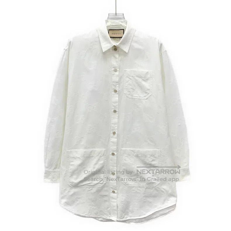 Gucci Gucci White double G full print lapel single-breasted cott Size S / US 4 / IT 40 - 1 Thumbnail