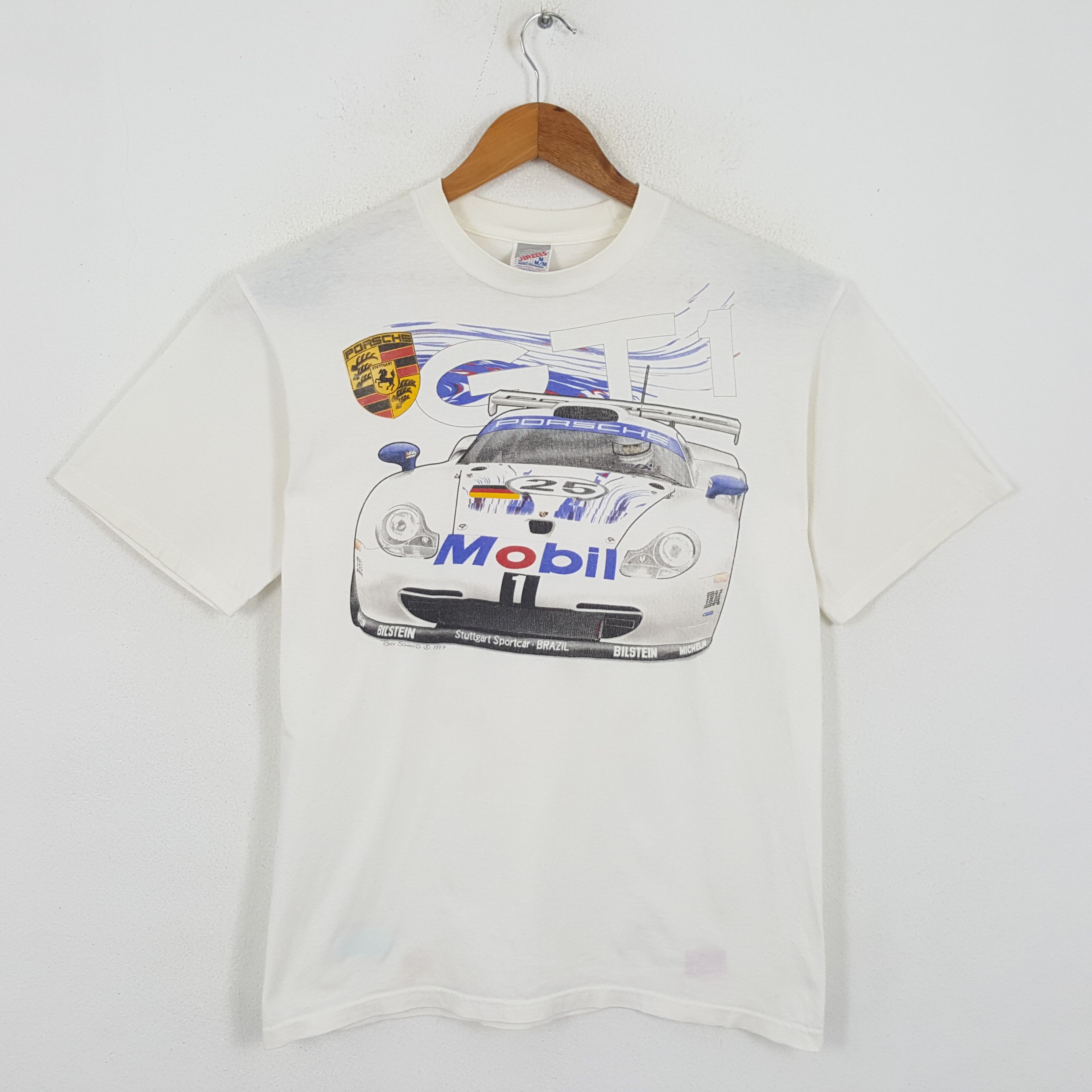 Pre-owned Porsche Design X Racing Vintage Porsche Gt1 Supercar Racing Team T-shirts In White