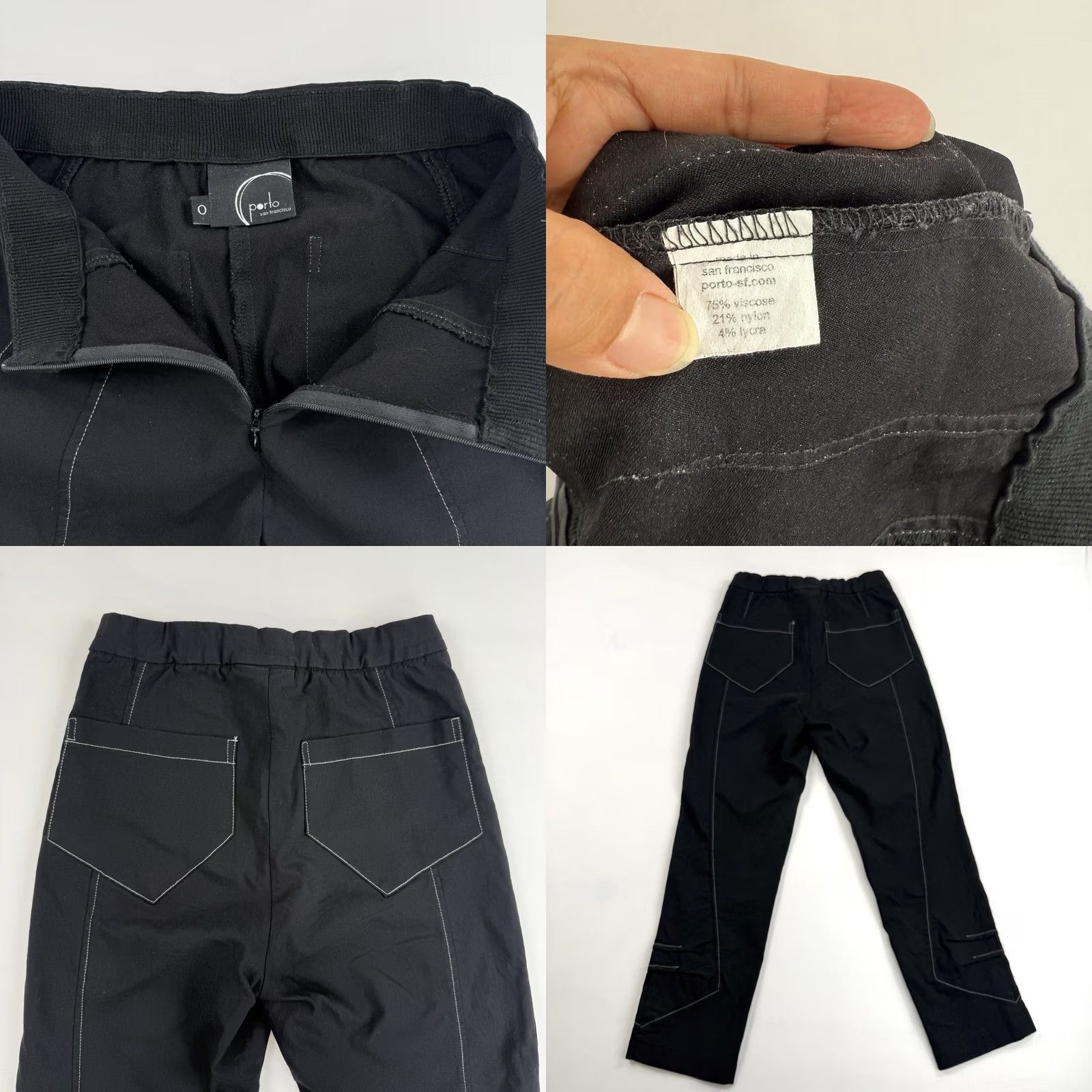 Vintage Porto San Francisco Pants Womens 0 Black Cropped Elastic Waistband Tapered City Classic Designer Capsule Size 25" / US 0 / IT 36 - 8 Thumbnail
