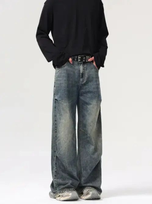 Jean Washed distressed vintage high street wide-leg jeans Size US 32 / EU 48 - 2 Thumbnail