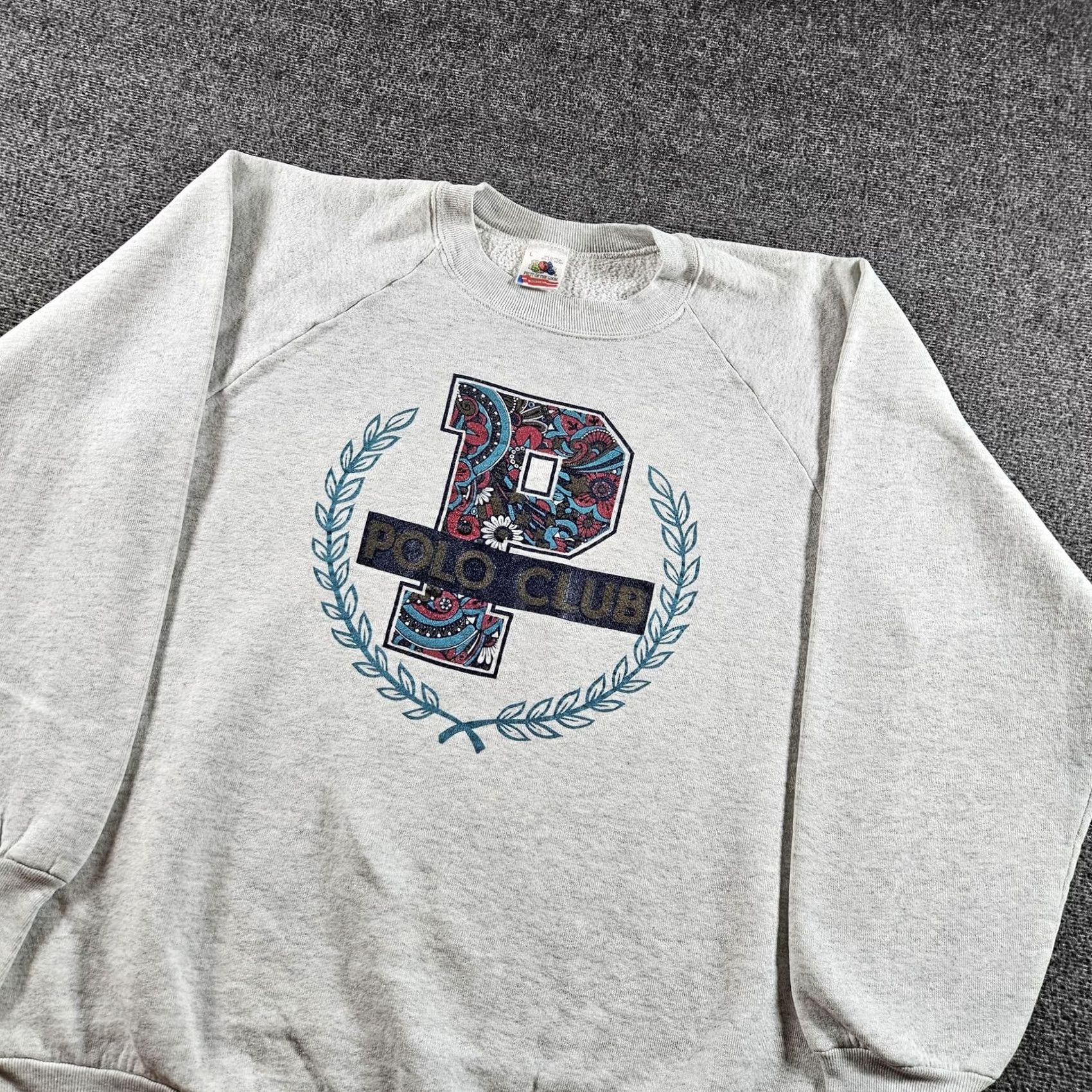 Fruit Of The Loom VINTAGE Fruit of the Loom Sweatshirt Graphic 90s Large Gray Mens Crew Neck Long Sleeve Fleece Cotton Polyester Pullover Logo Sports Size US L / EU 52-54 / 3 - 3 Thumbnail
