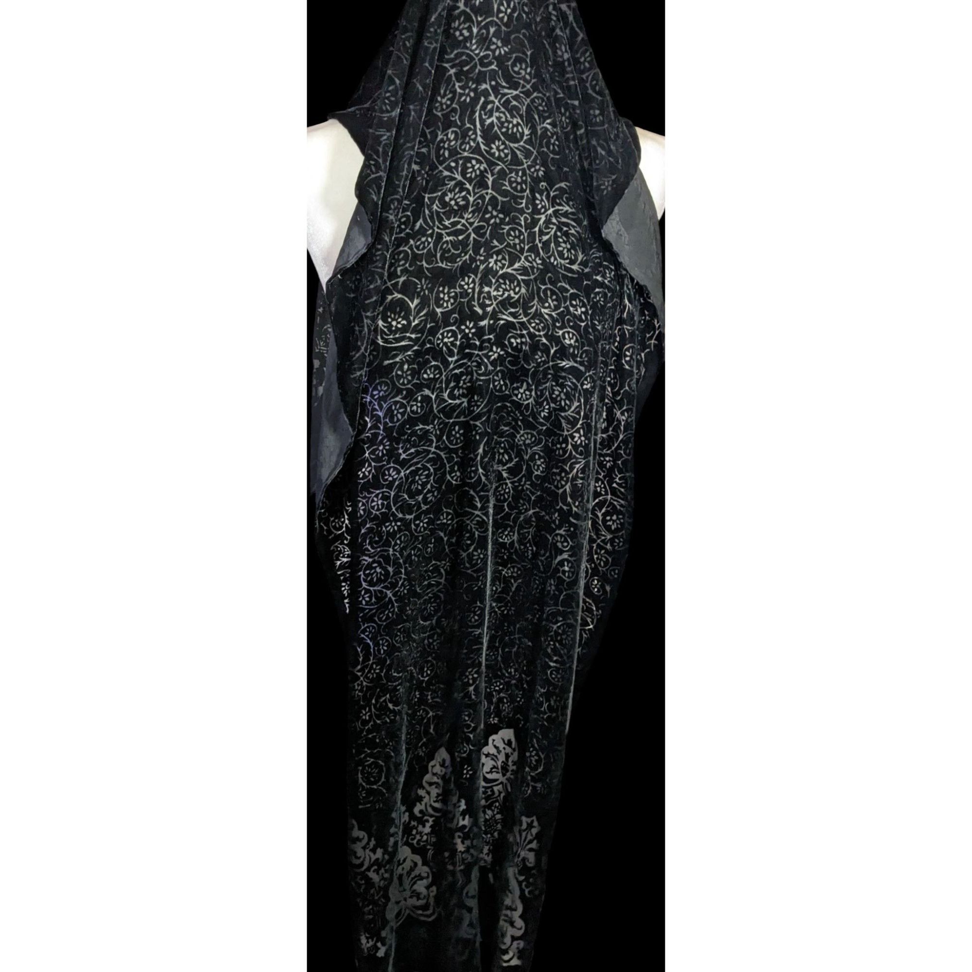 Other Vintage Gothic Damask Floral Velvet Burnout Scarf With Tasse Size ONE SIZE - 3 Thumbnail