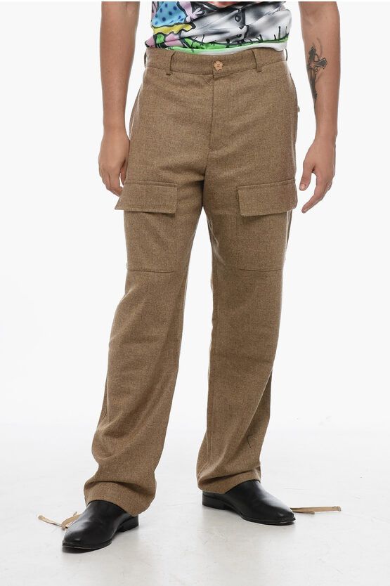 Twill Wool Cargo Pants with Drawstringed Ankle