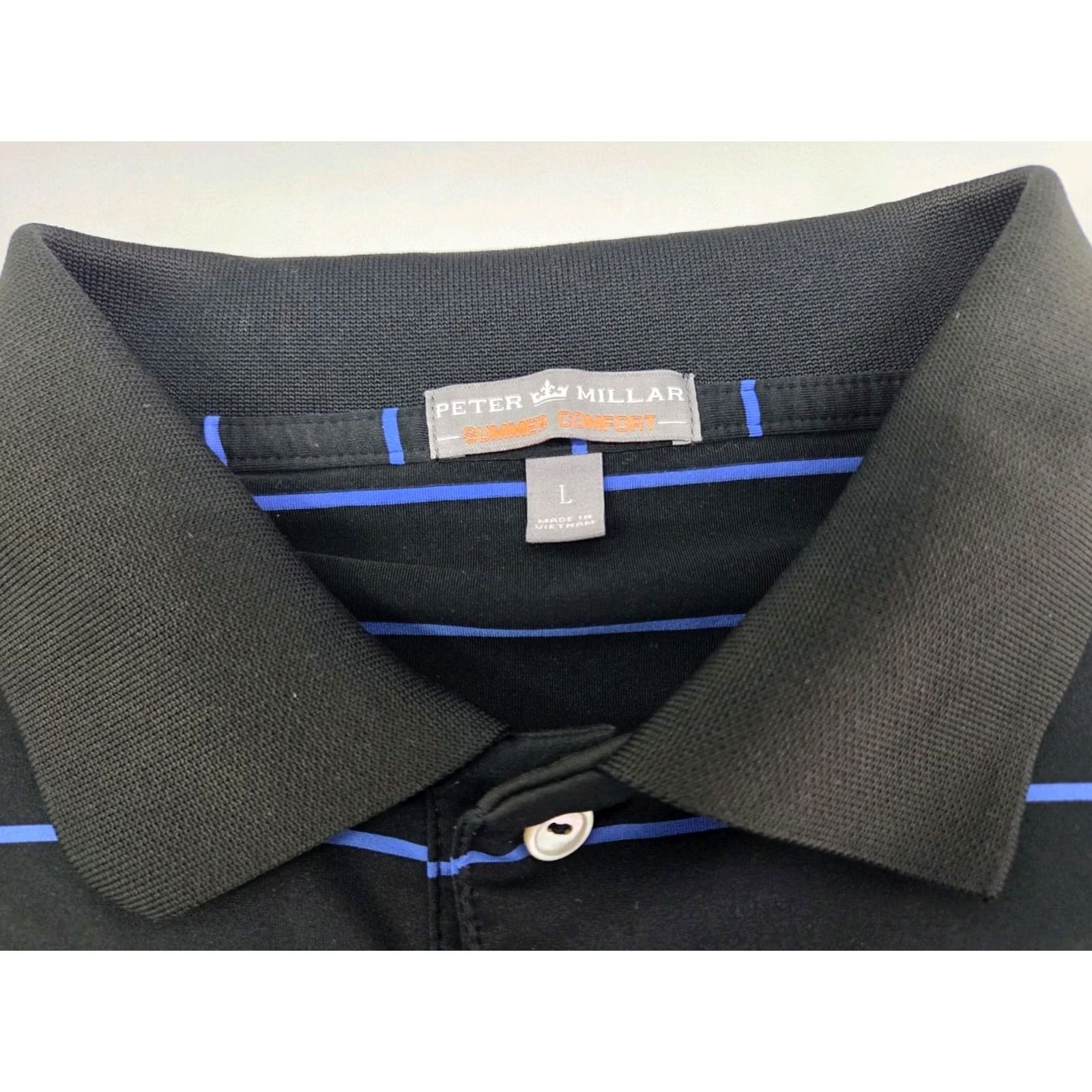 Peter Millar PETER MILLAR Summer Comfort Polo Black/Blue Striped Size L Mens Regular Short Sleeve Golf Polo Size US L / EU 52-54 / 3 - 3 Thumbnail