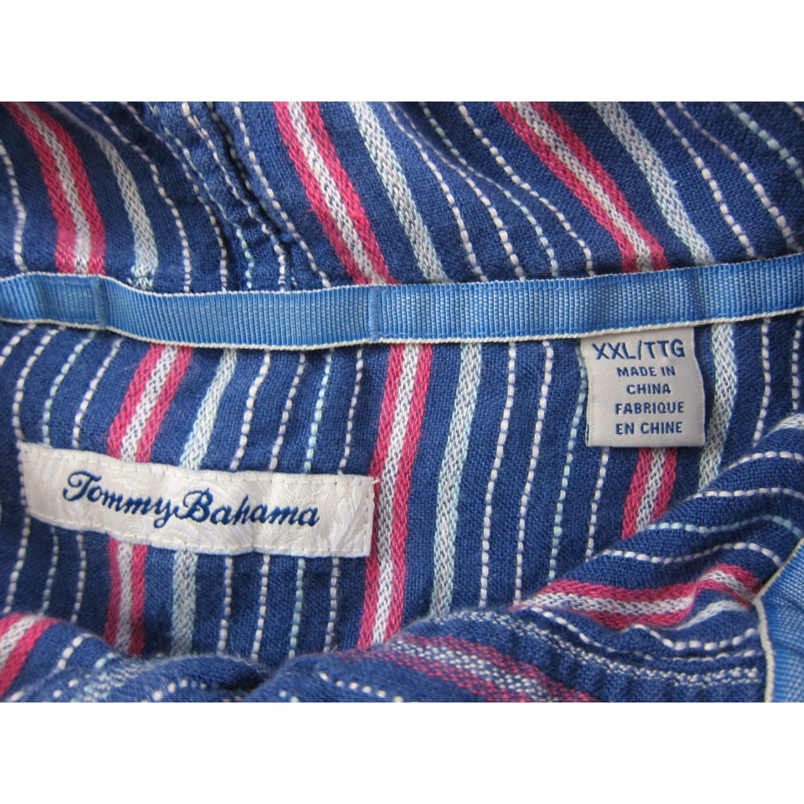 Tommy Bahama Tommy Bahama 100% Cotton Blue Pink Stripe Long Sleeve Hooded Shirt Men XXL Size US XXL / EU 58 / 5 - 3 Thumbnail