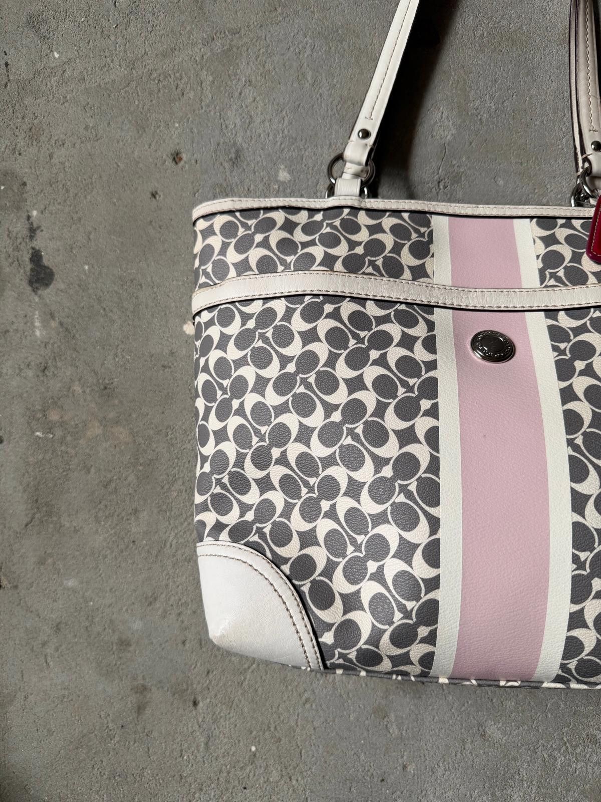 Coach Coach Signature Heritage Stripe Tote Bag Grey/Pink Size ONE SIZE - 2 Thumbnail