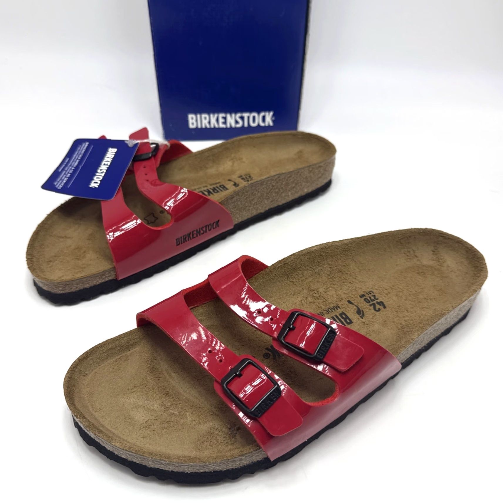 Vintage Birkentsock Ibiza Birko-Flor Sandals Slide Leather Tango Red Patent Womens US 11 EU 42, Red, Sandal, Womens Size US 11 / IT 41 - 2 Thumbnail