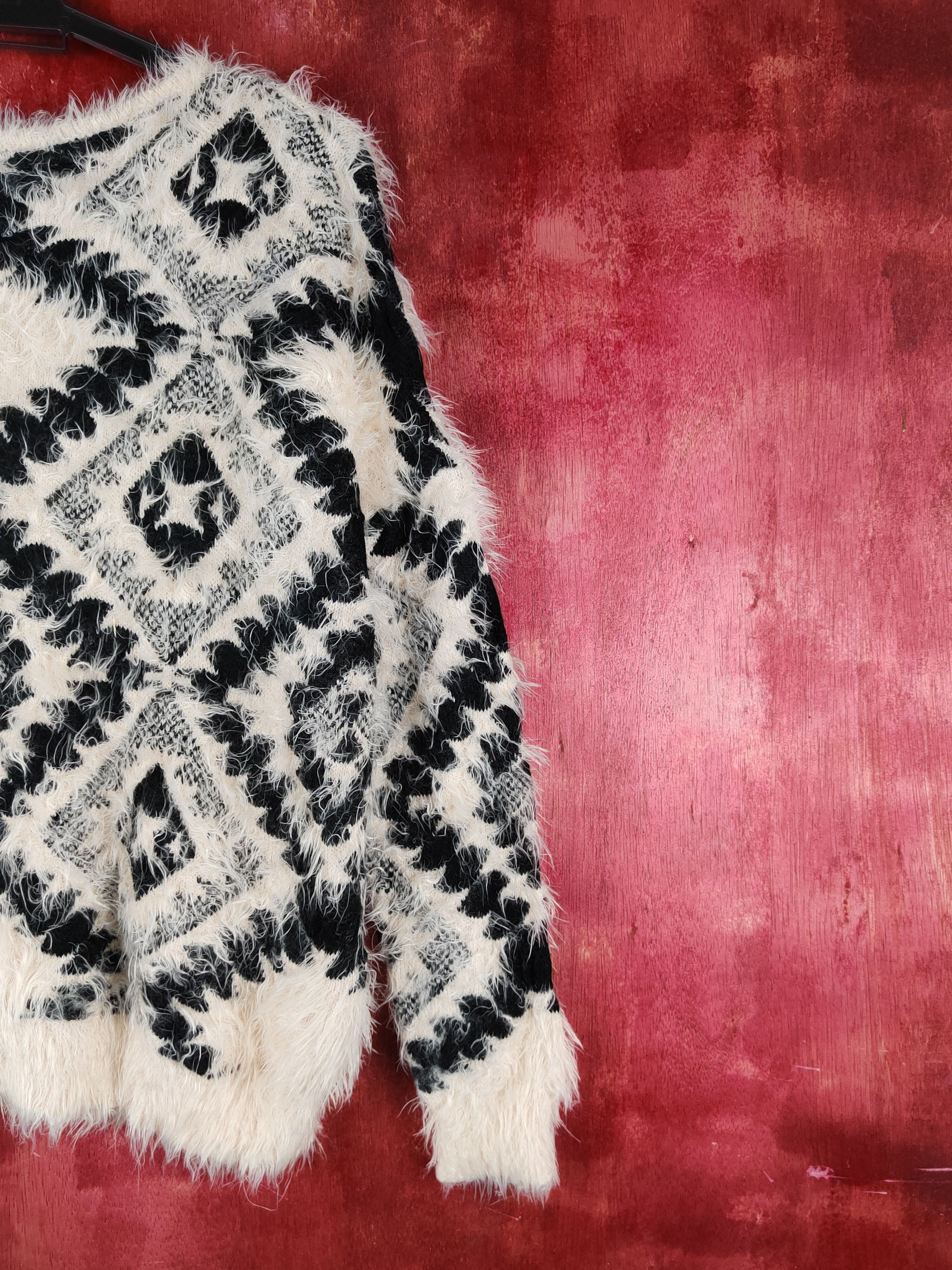 Homespun Knitwear Girty Black Beige Shag Shaggy Fur Mohair Knitwear #S2158 Size M / US 6-8 / IT 42-44 - 9 Thumbnail