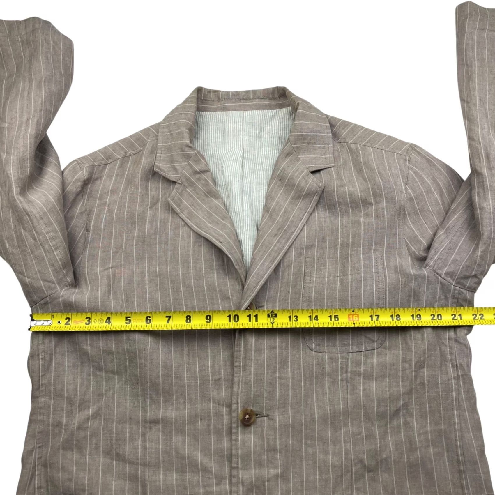Neiman Marcus Neiman Marcus Blazer Jacket 100% Linen Brown Stripe 3-Button Notch Lapel Regular L Mens Italy Size 42R - 5 Thumbnail