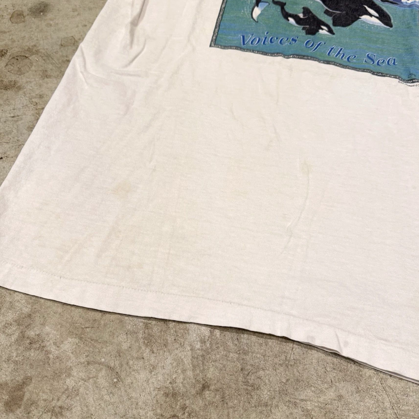 Fruit Of The Loom VINTAGE Voices of the Sea Shirt Mens XL White Orca Whale Graphic Ocean 90s ST AINS Size US XL / EU 56 / 4 - 7 Thumbnail