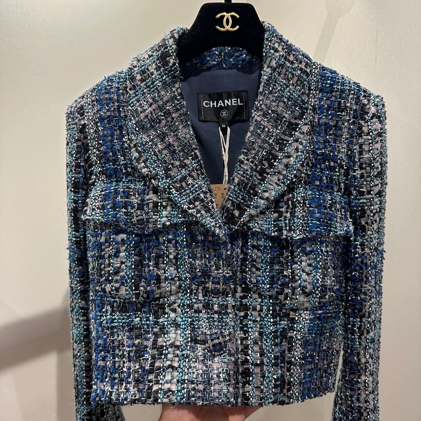 Chanel Chanel may273 19P Turquoise Peacock Knit Jacket Women's 36 Size XS / US 0-2 / IT 36-38 - 7 Thumbnail