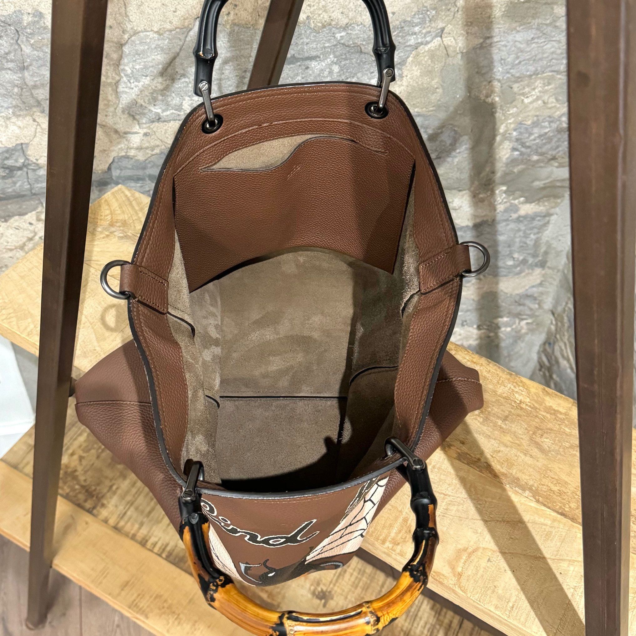 Gucci Gucci Customized Brown Leather Bamboo Handle 2 Way Tote Size ONE SIZE - 16 Thumbnail