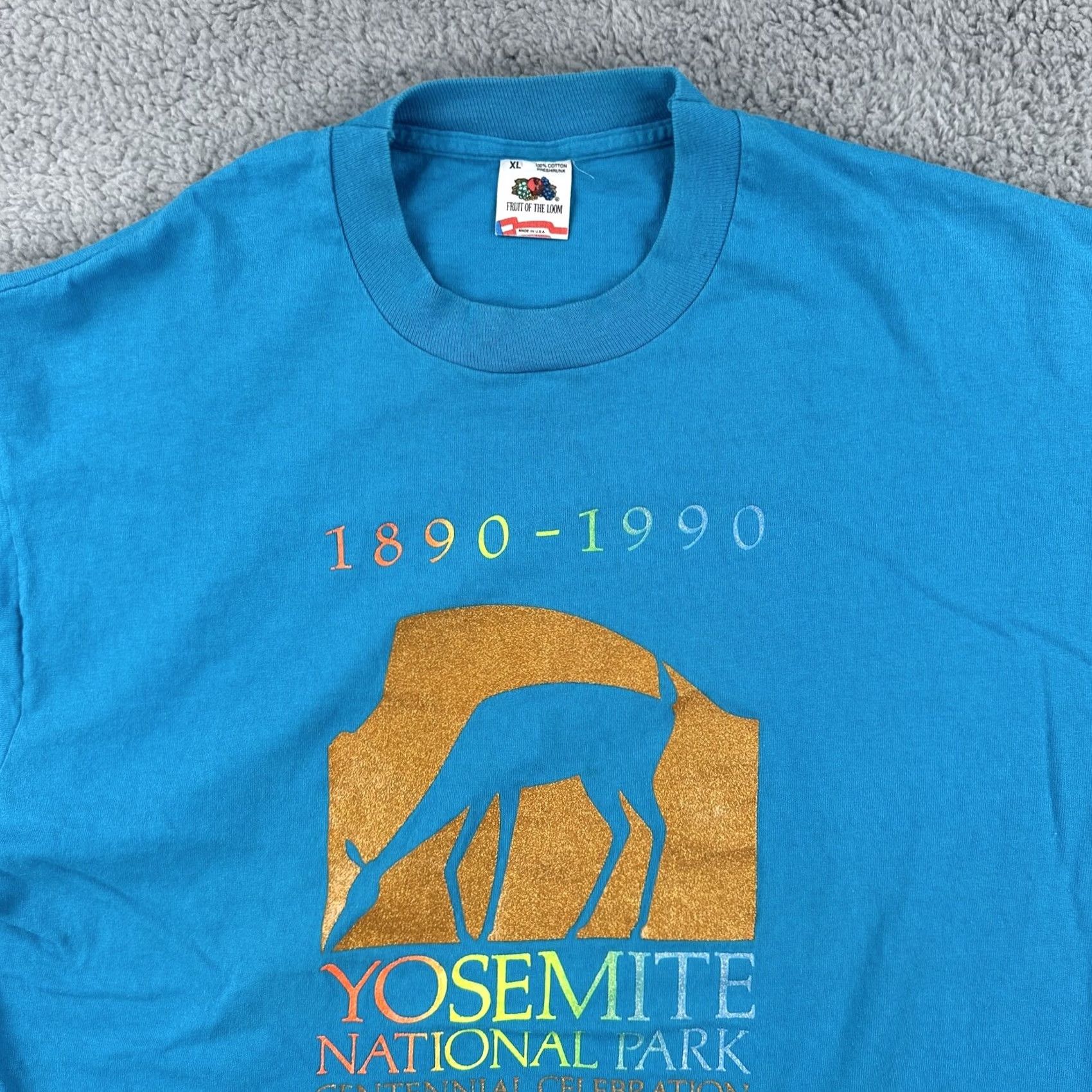 Fruit Of The Loom VINTAGE Fruit of the Loom Mens XL Blue SS T Shirt Made In USA 1990 Yosemite Park Tee Size US XL / EU 56 / 4 - 7 Thumbnail