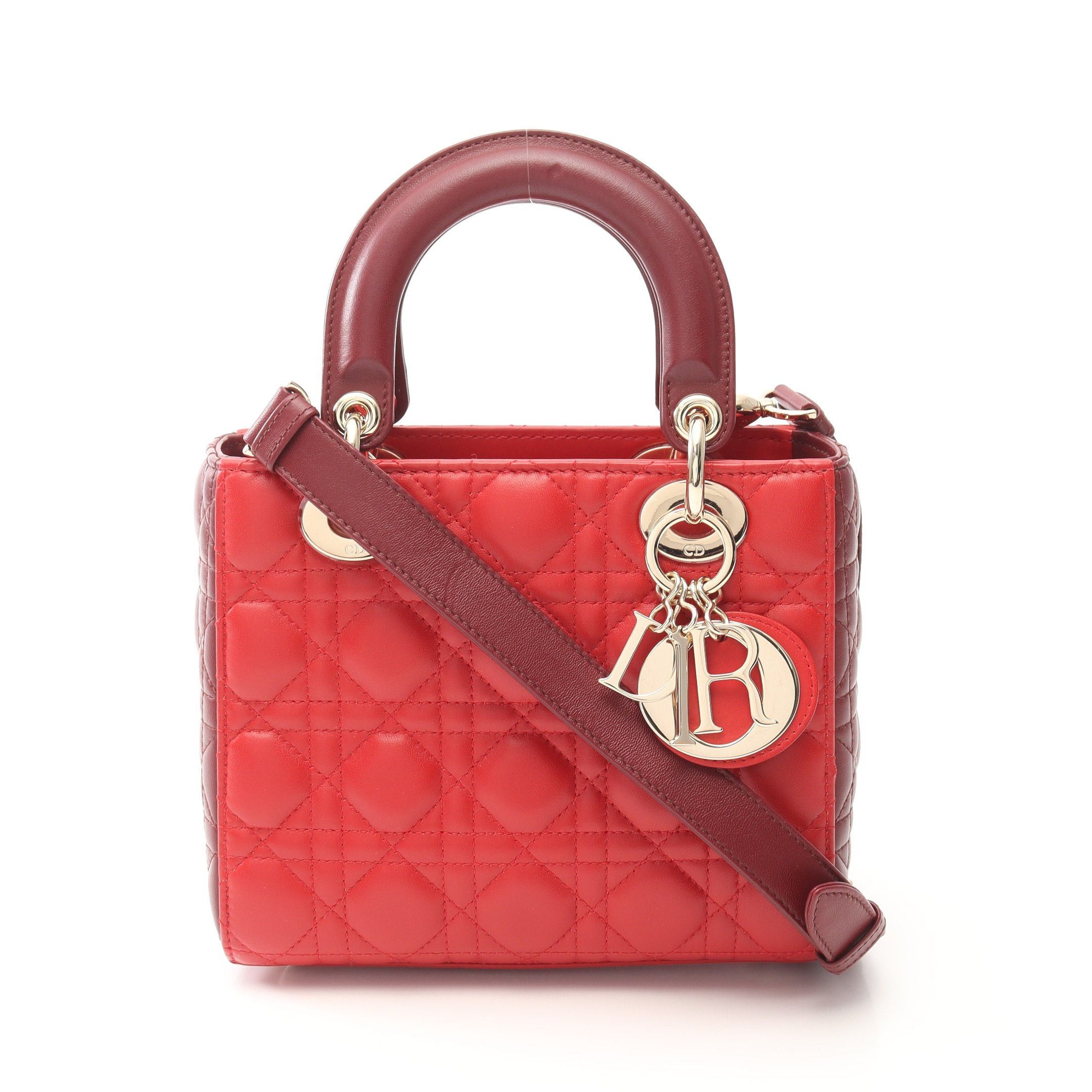 Dior Dior Lady Dior Small Canage Handbag Leather Red Bordeaux Size ONE SIZE - 1 Thumbnail