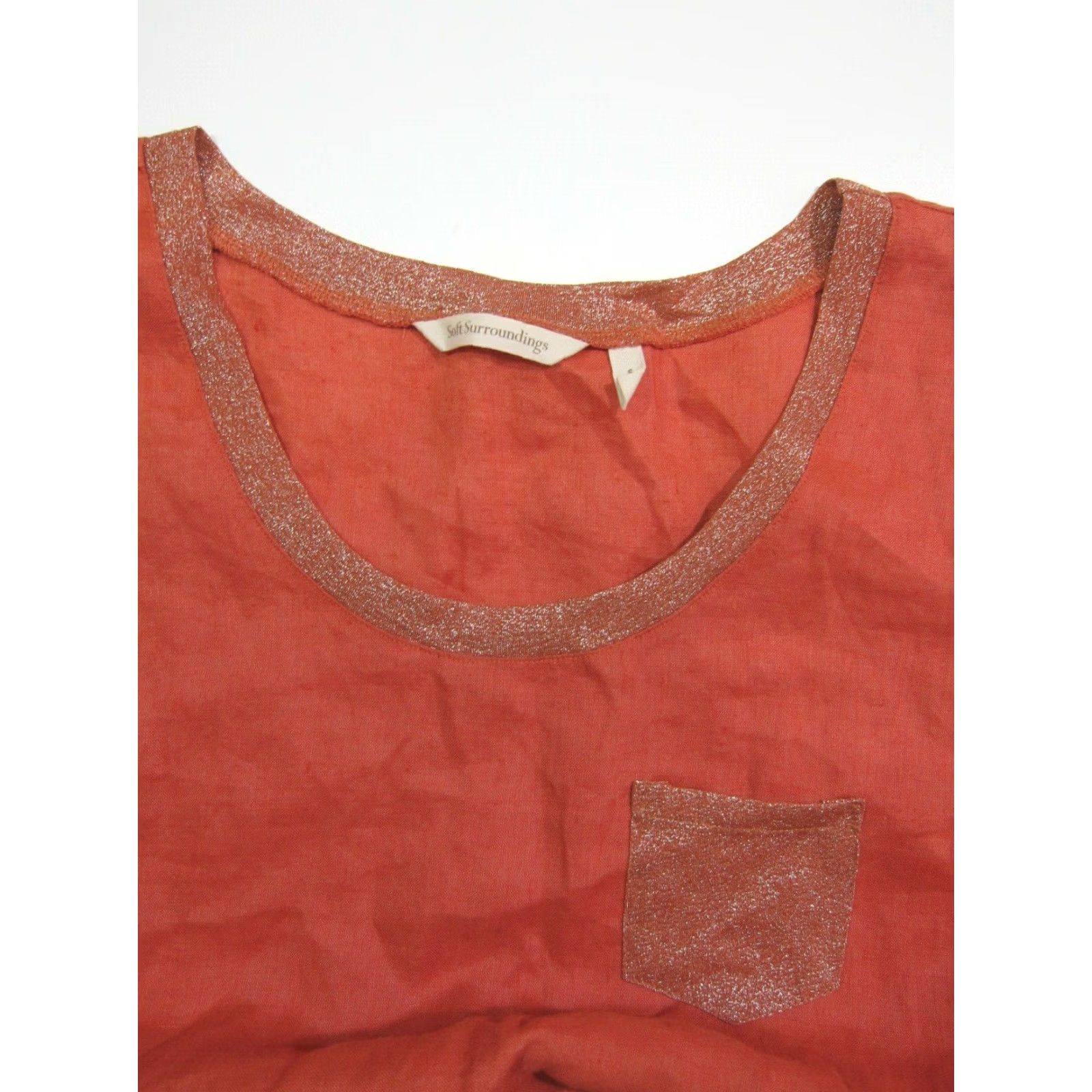 Soft Surroundings Soft Surroundings Orange Metallic Linen Sleeveless Tank Blouse Shirt Women Small Size S / US 4 / IT 40 - 4 Thumbnail