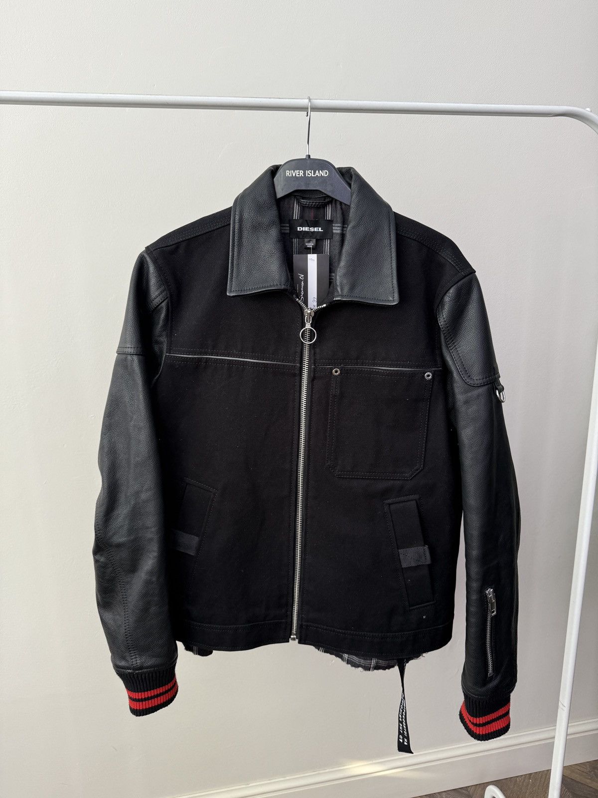 Diesel Vintage Diesel Black Jacket Leather Sleeves Zip Up Size US L / EU 52-54 / 3 - 4 Thumbnail