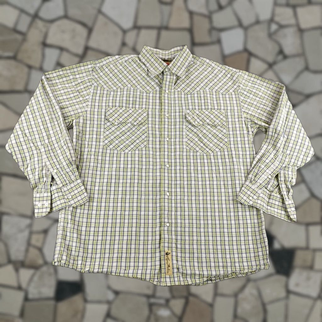 Vintage LARRY MAHAN Shirt Mens Large Gray Yellow Pearl Western Sawtooth Pearl Snap Rodeo Size US L / EU 52-54 / 3 - 1 Thumbnail