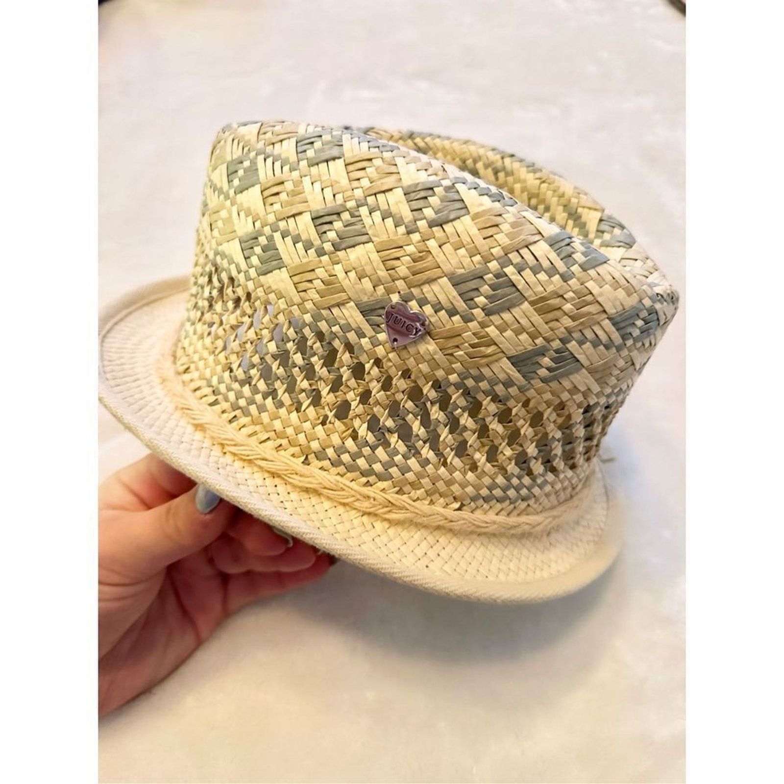 Juicy Couture Juicy Couture Straw Fedora Hat - Light Blue and Cream Size ONE SIZE - 2 Thumbnail