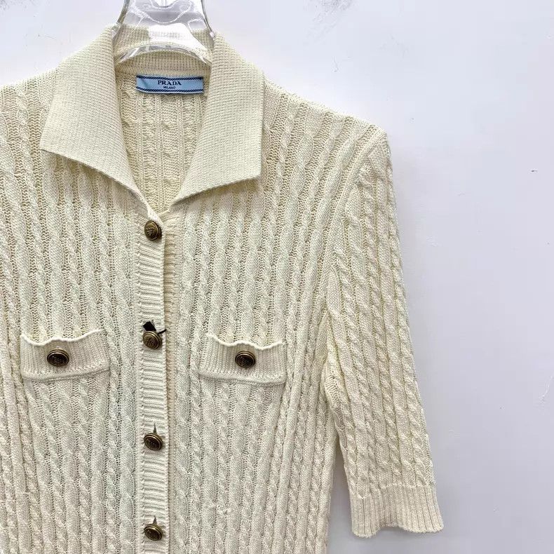 Prada Prada 22 beige twisted cotton lapel single-breasted short- Size XXS / US 00 / IT 34 - 3 Thumbnail