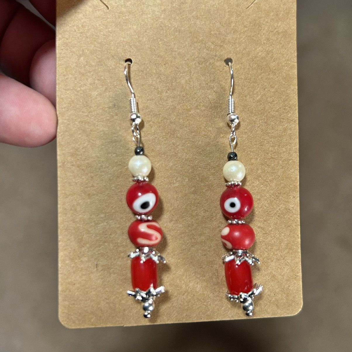 Handmade Handcrafted elegant vintage bead cat eye glass earrings Size ONE SIZE - 2 Thumbnail