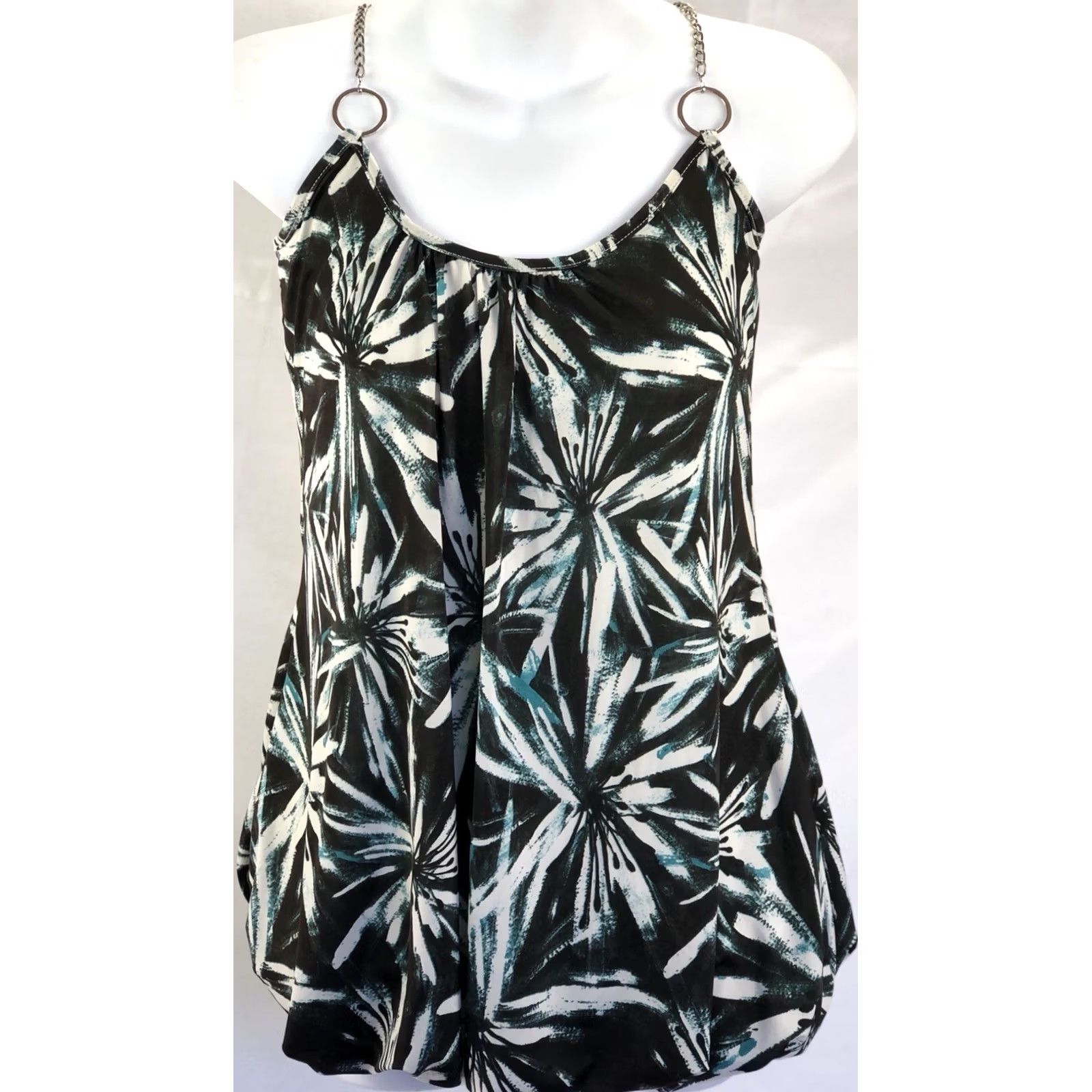 Vintage NWT Vanity sleeveless Tank Top M Blk/Green Scoop Neck Chain Straps Balloon Hem Y2K 90s Size M / US 6-8 / IT 42-44 - 6 Thumbnail