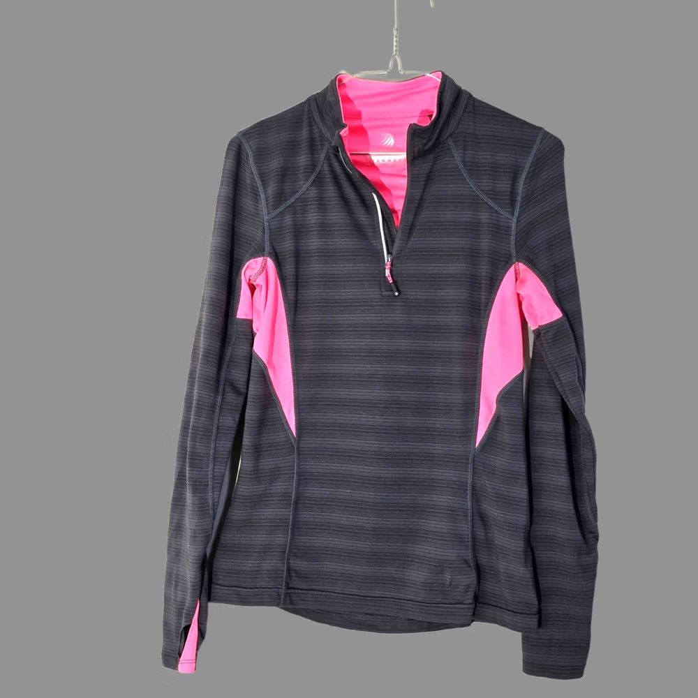 Vintage MPG 1/4 Zip Running Jacket Women's S Gray/Black Striped Long Sleeve Thumbholes Jacket Size S / US 4 / IT 40 - 1 Thumbnail