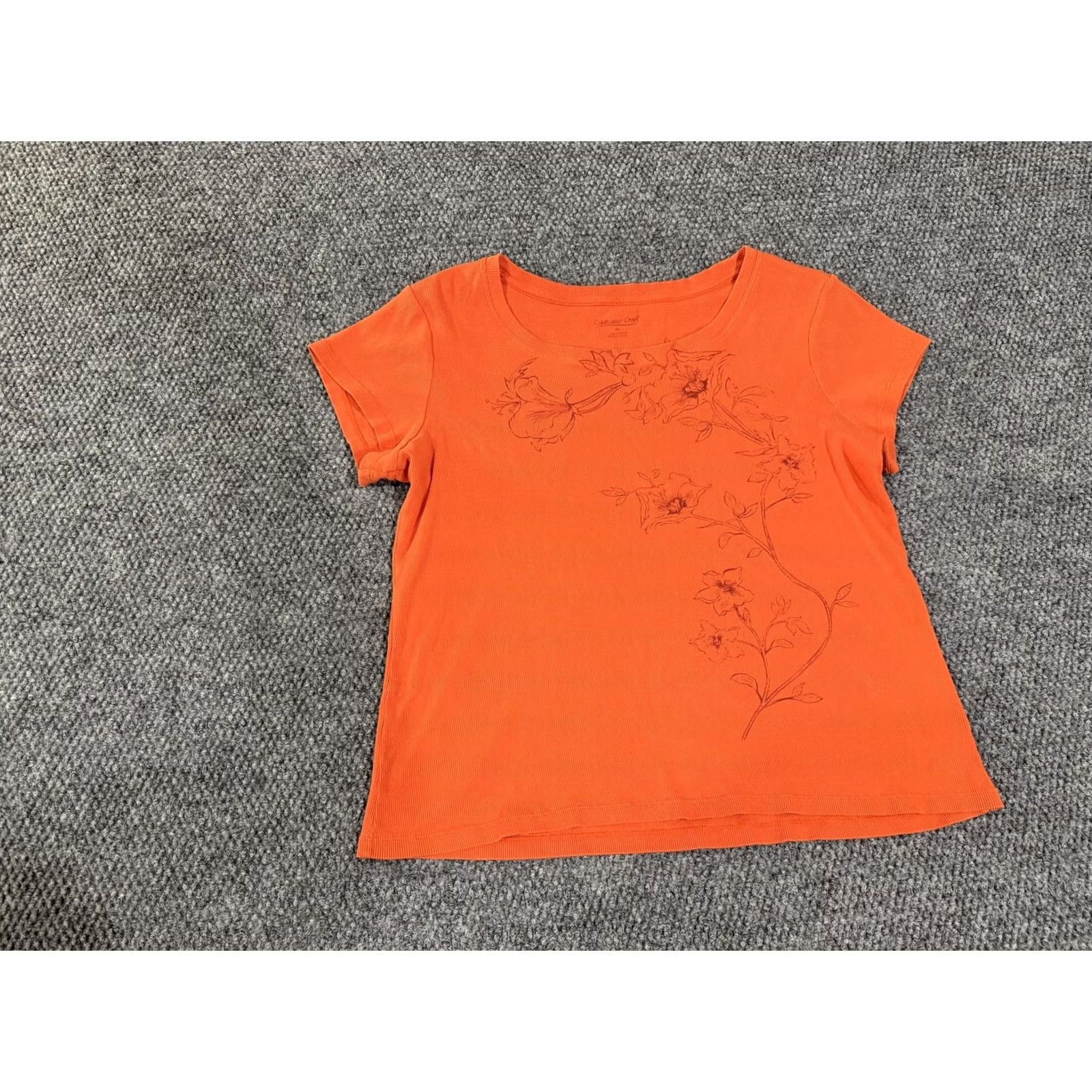 Coldwater Creek Coldwater Creek Shirt Womens XL Orange Floral Scoop Neck Short Sleeve Top Size XL / US 12-14 / IT 48-50 - 2 Thumbnail