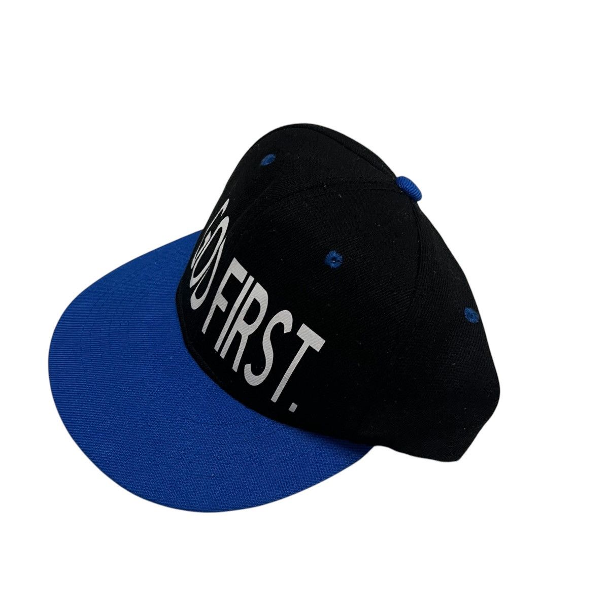 Vintage Vintage 1990s Black And Royal Blue God First SnapBack Hat Size ONE SIZE - 2 Thumbnail