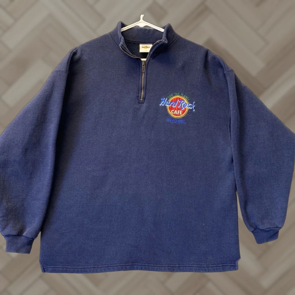 Hard Rock Cafe VINTAGE Hard Rock Cafe Jacket Fleece Pullover 3/4 Zip Mens Blue L Embroidered Logo San Diego 102-12 Size US L / EU 52-54 / 3 - 1 Thumbnail