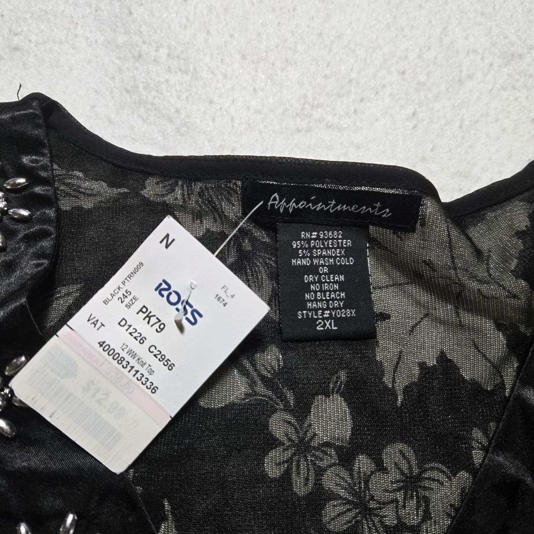 Vintage Appointments Shirt 2XL Black Floral 3/4 Sleeve Blouse Womens Size XXL / US 16-18 / IT 52-54 - 3 Thumbnail