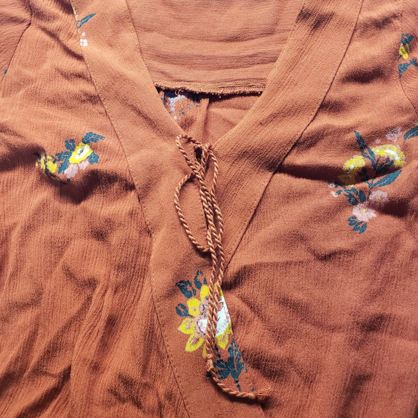 Mossimo MOSSIMO Blouse Shirt Women's Boho Tunic Long Sleeve Over Lay Orange Floral XS Lace Sheer 90s Inspired Size XS / US 0-2 / IT 36-38 - 3 Thumbnail