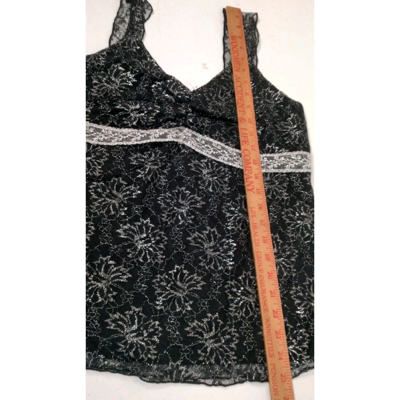 Vintage Vintage MKM Designs Lace Cami Tank Top XL Black Floral Silver Metallic USA READ Women Tank Camisole Lace Cami Vintage Y2K Size XL / US 12-14 / IT 48-50 - 7 Thumbnail