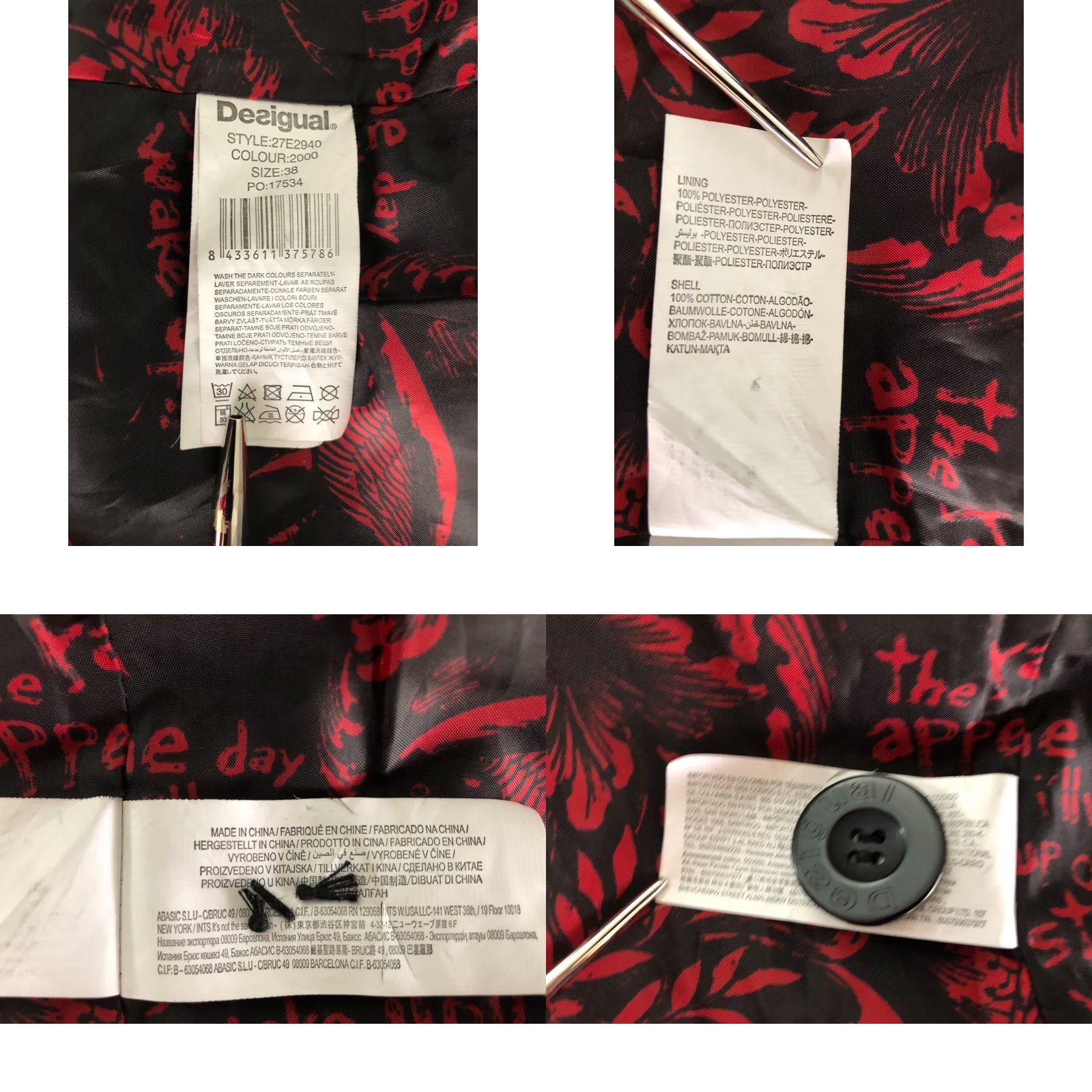 Desigual Desigual Women's Coat Black Cotton Single-Breasted 38 Embroidered Logo Pockets Branded Buttons Regular Fit Casual Overcoat Size XS / US 0-2 / IT 36-38 - 9 Thumbnail