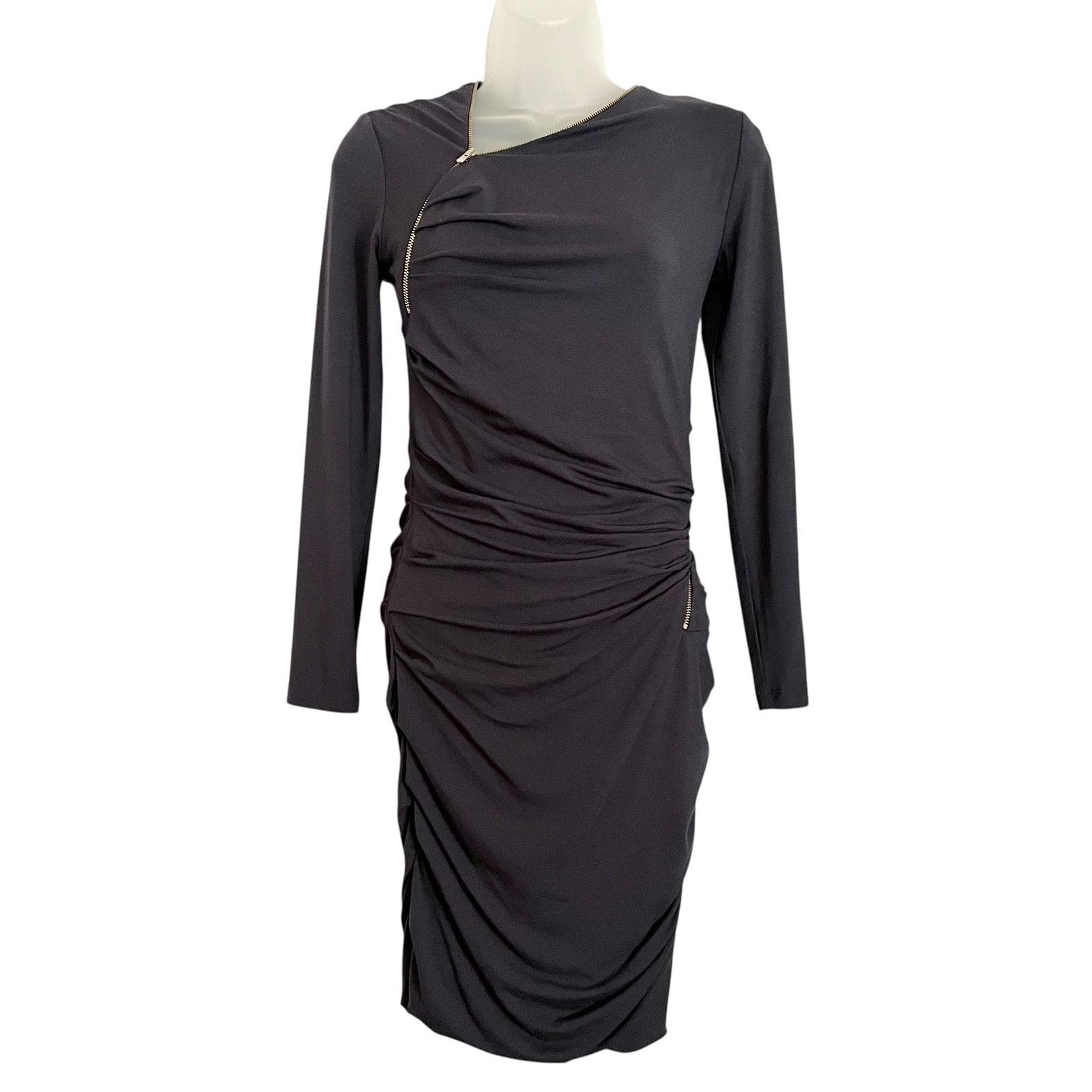 Maje Maje Rouage Dark Blue Asymmetric Zipper Bodycon Mini Dress Size M / US 6-8 / IT 42-44 - 1 Thumbnail