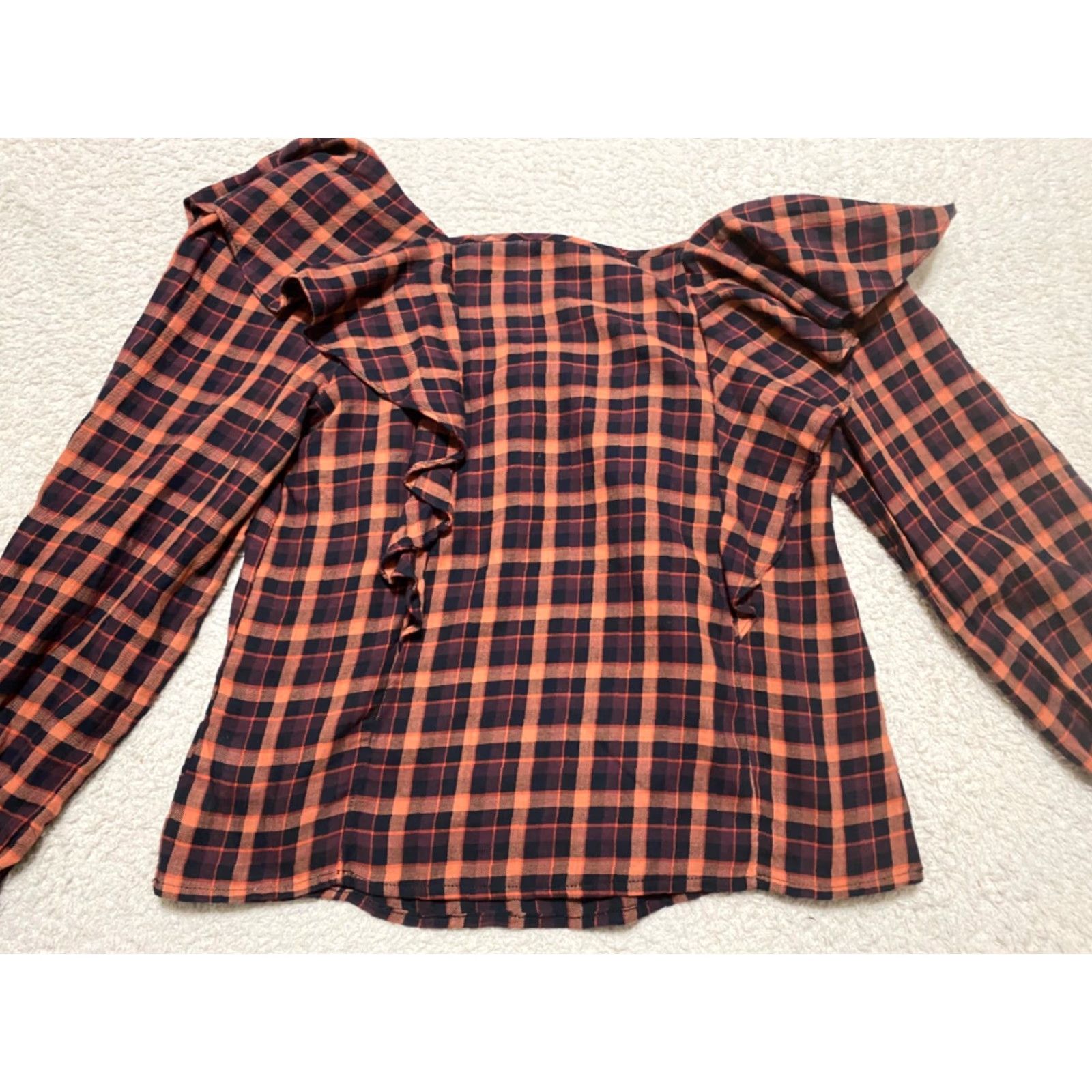 Madewell Madewell Shirt XS Womens Multicolor Plaid Square Neck Long Sleeve 100% Cotton Size XS / US 0-2 / IT 36-38 - 7 Thumbnail
