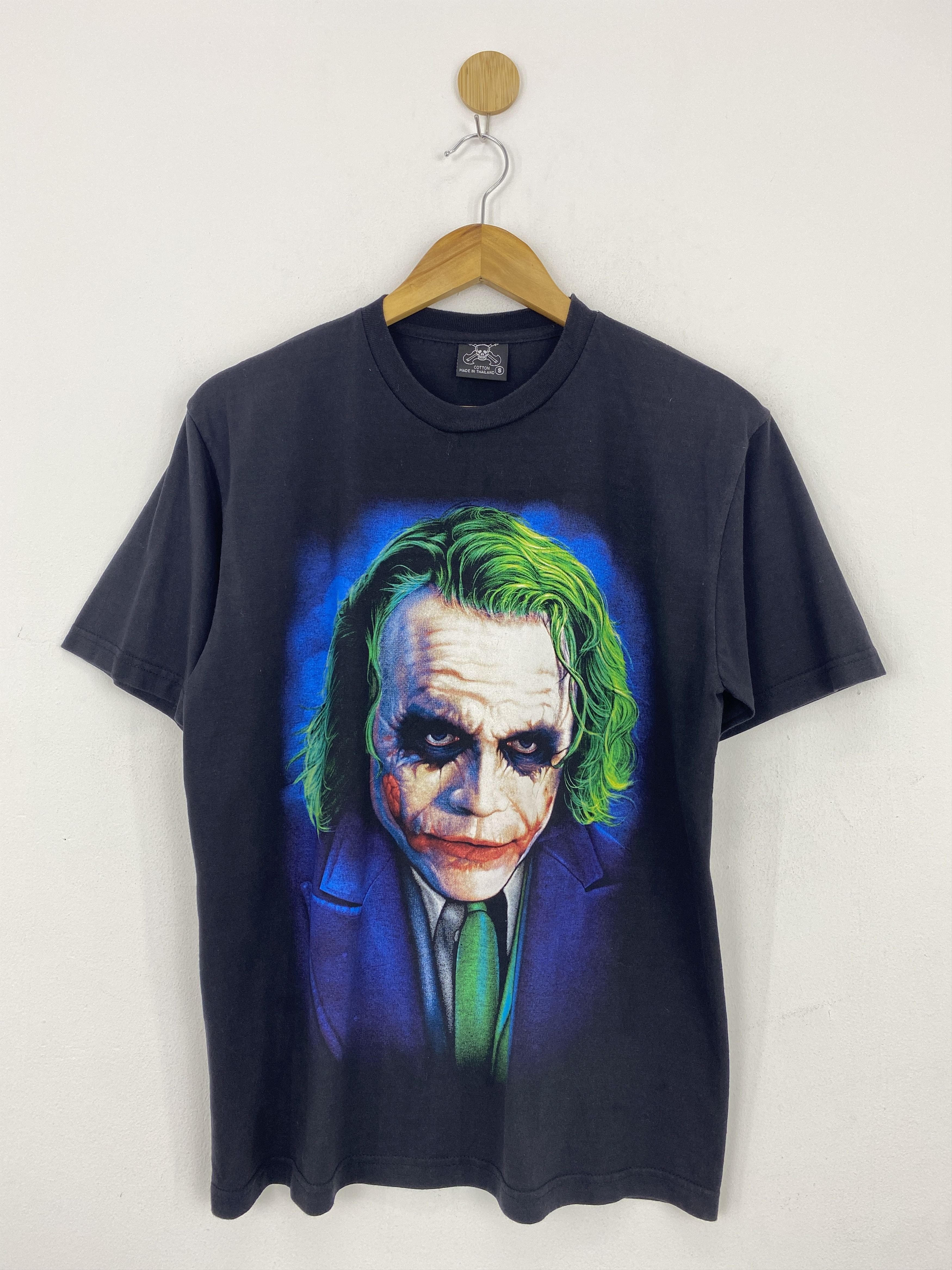 image of Batman x Movie Vintage Joker Heath Ledger Full Printed Bootleg T Shirt in Black, Men's (Size Small)