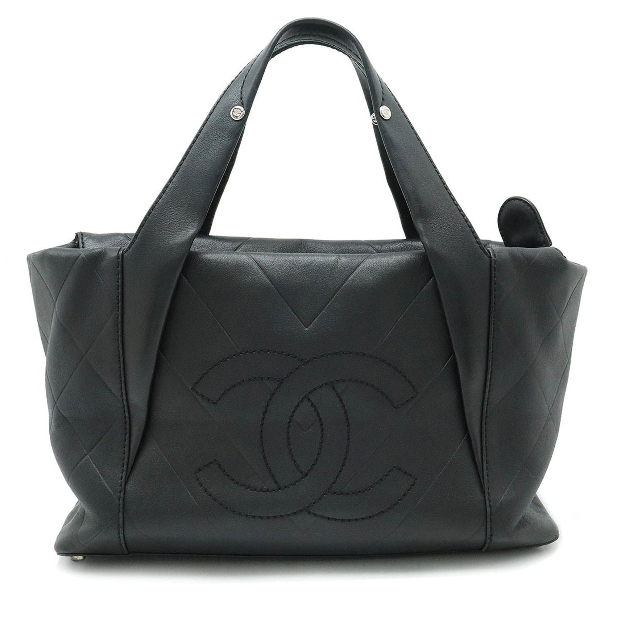 image of Chanel V Stitch Here Mark Tote Bag Handbag Leather Black, Women's