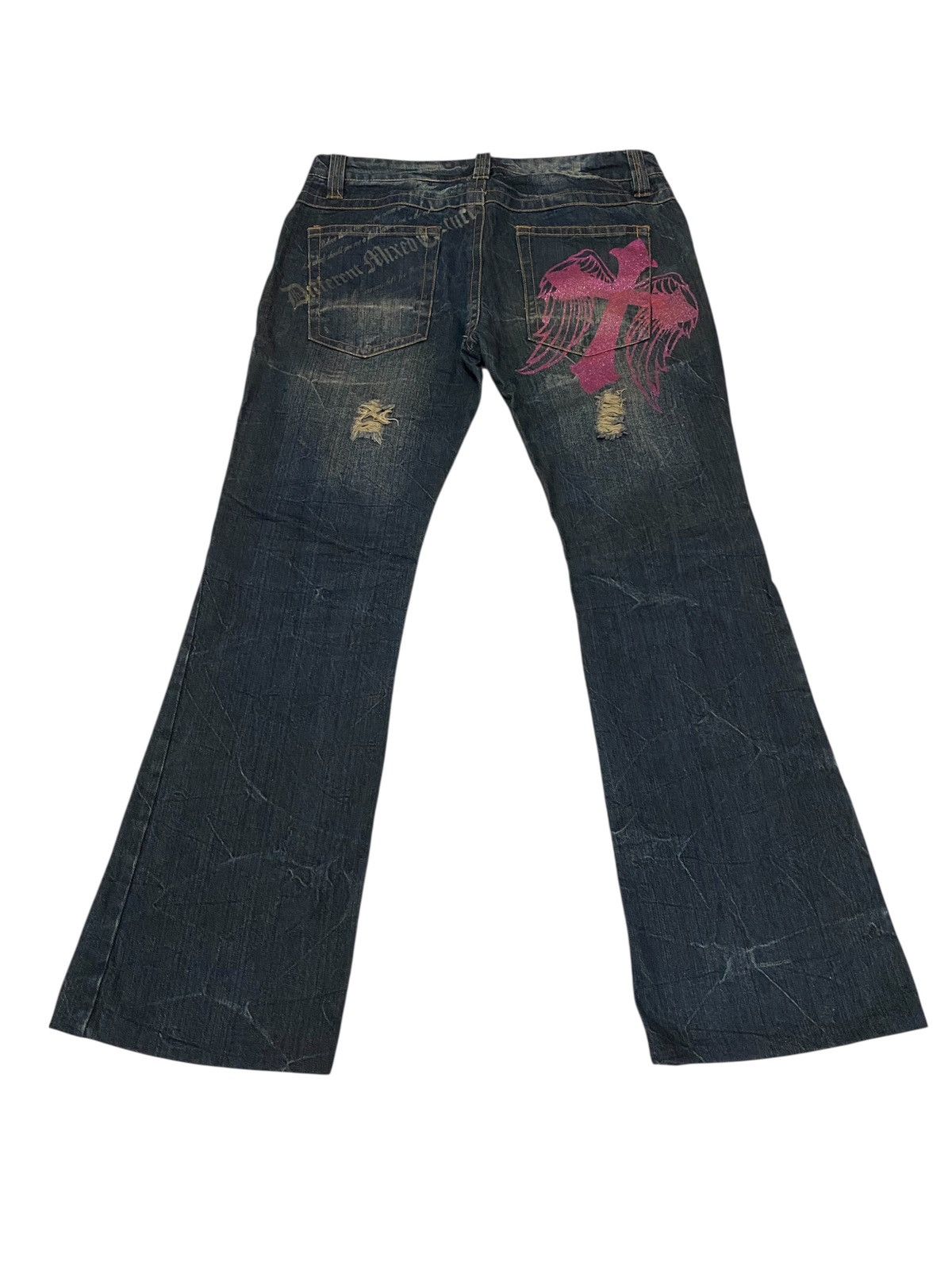 If Six Was Nine Sorrired cross logo with poems flared jeans Size US 33 - 6 Thumbnail
