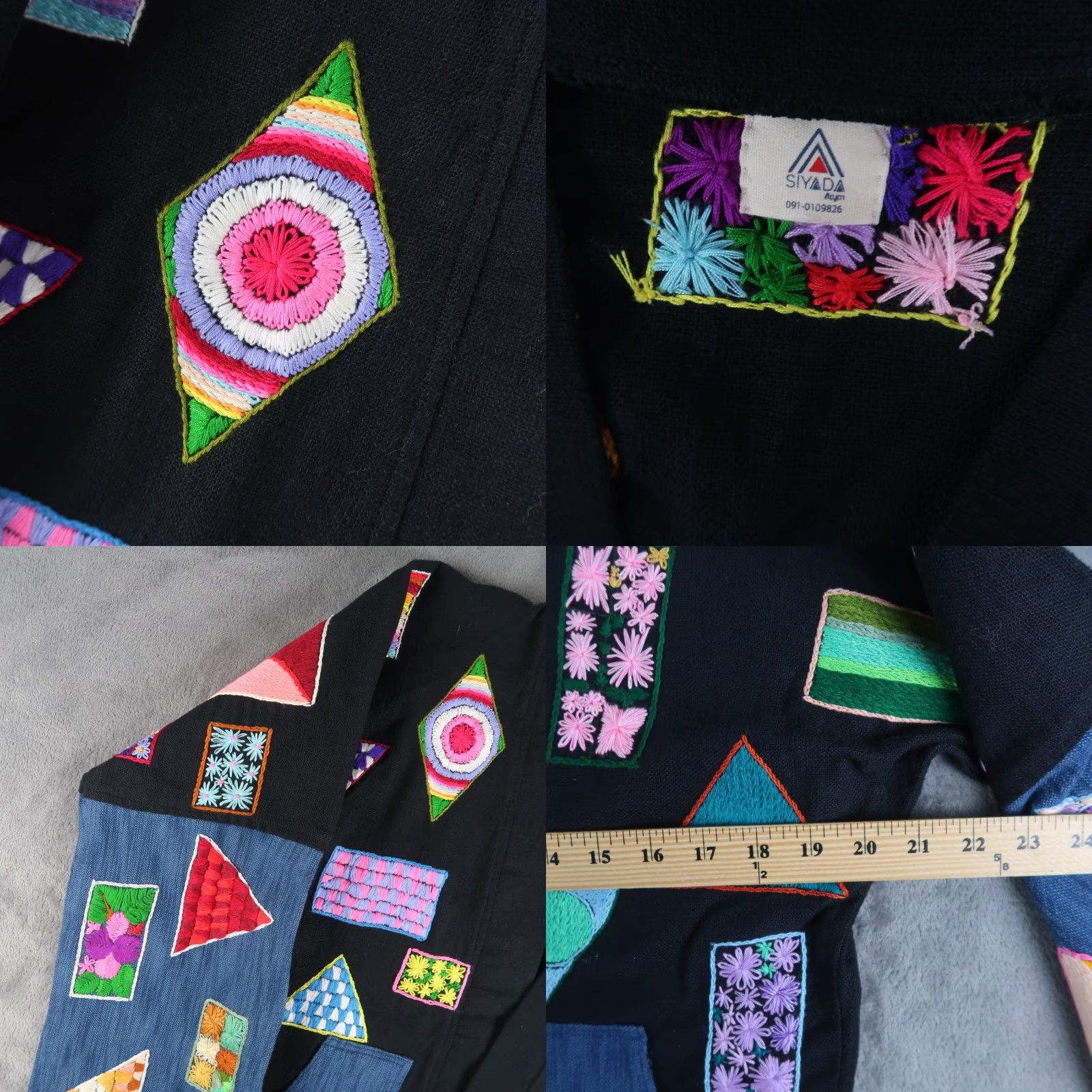 Vintage Handmade Cardigan Women One Size Black Hand Embroidered From Thailand Size ONE SIZE - 8 Thumbnail