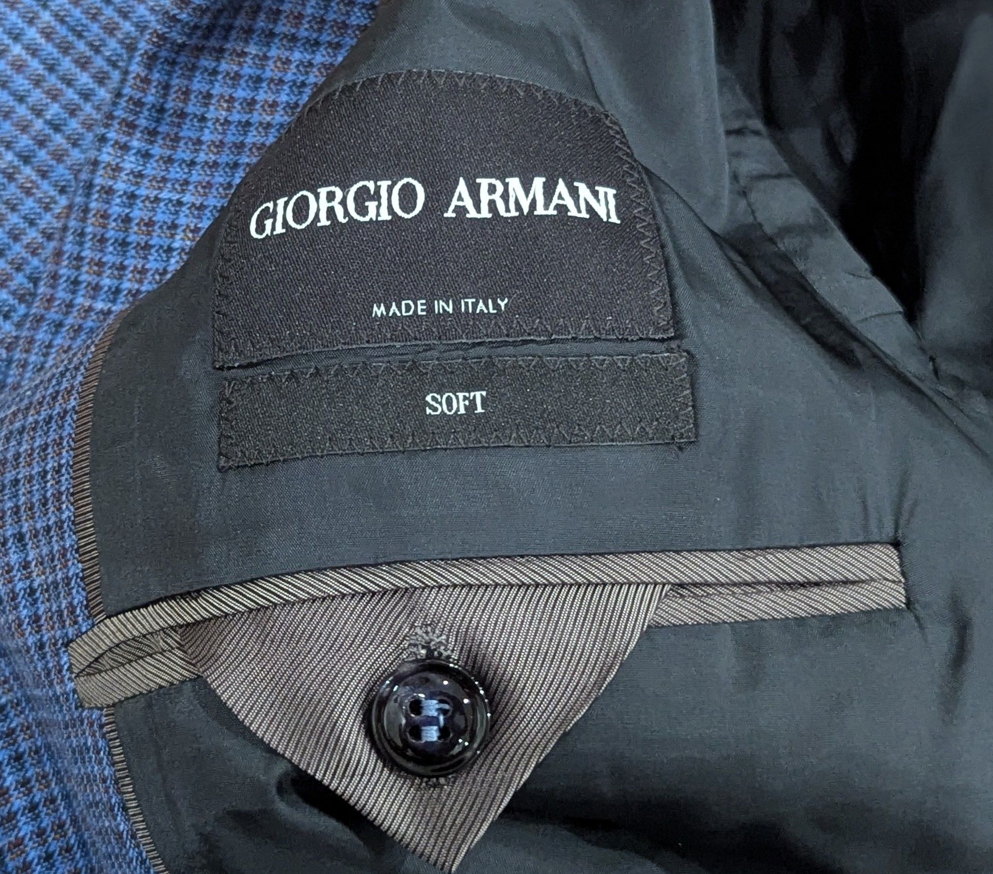 Giorgio Armani GIORGIO ARMANI Wool/Silk/Linen Check Blazer Blue 50 US 40R Size 40R - 6 Thumbnail