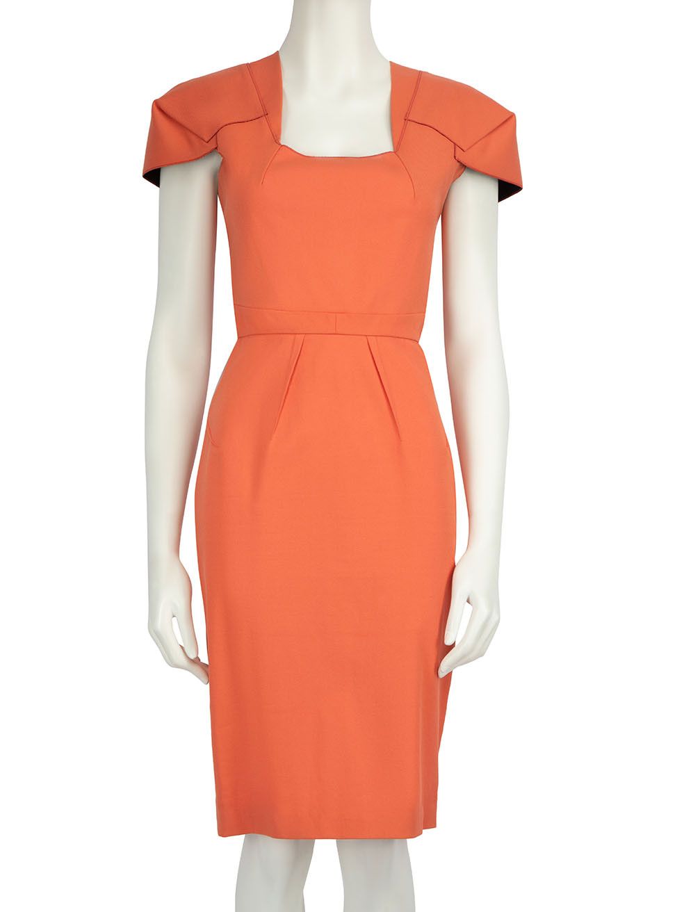 image of Roland Mouret Coral Geometric Cut Square Neck Dress in Orange, Women's (Size Small)