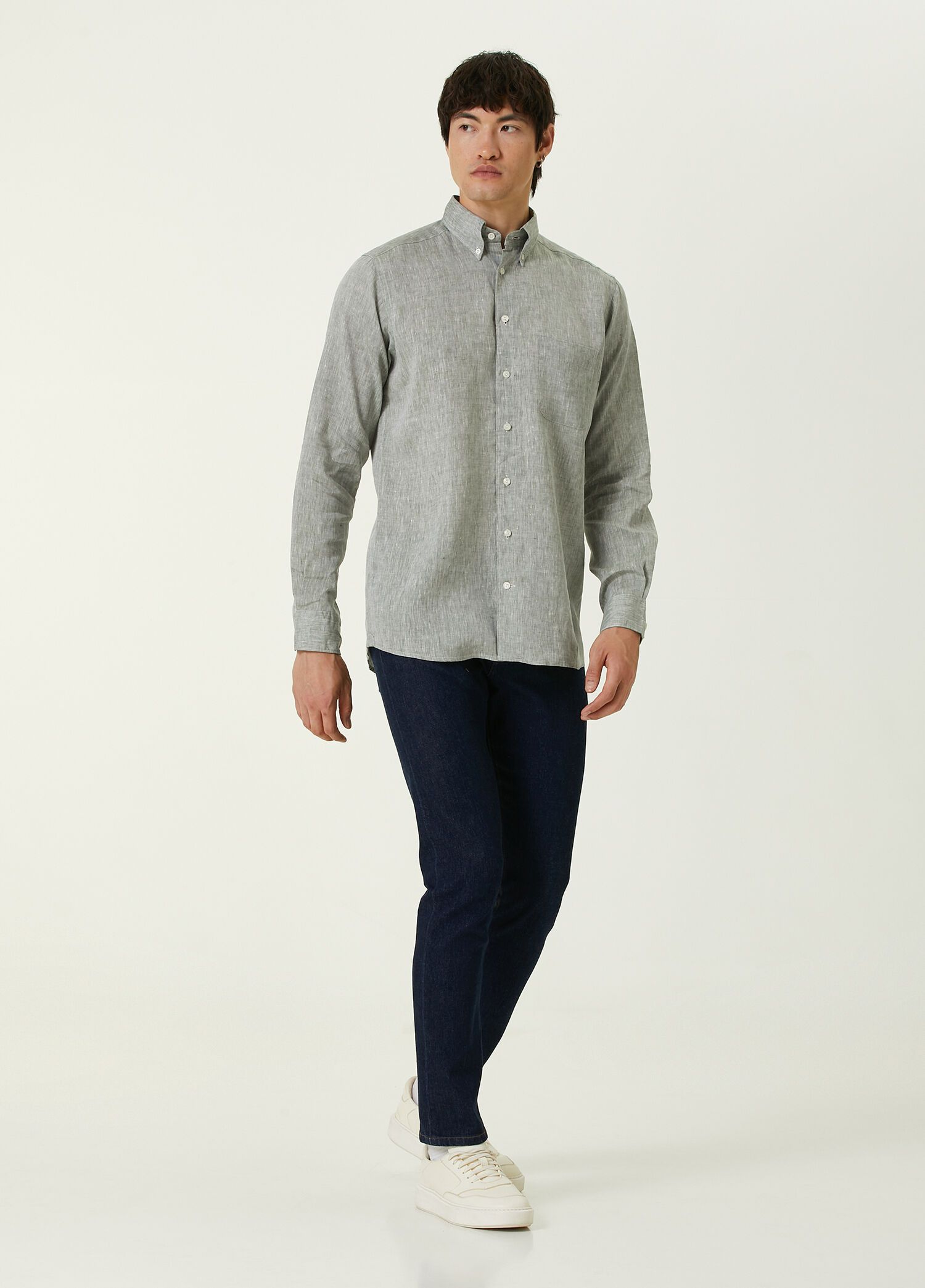 Eton ETON of Sweden contemporary fit green gray linen shirt Large Size US L / EU 52-54 / 3 - 3 Thumbnail