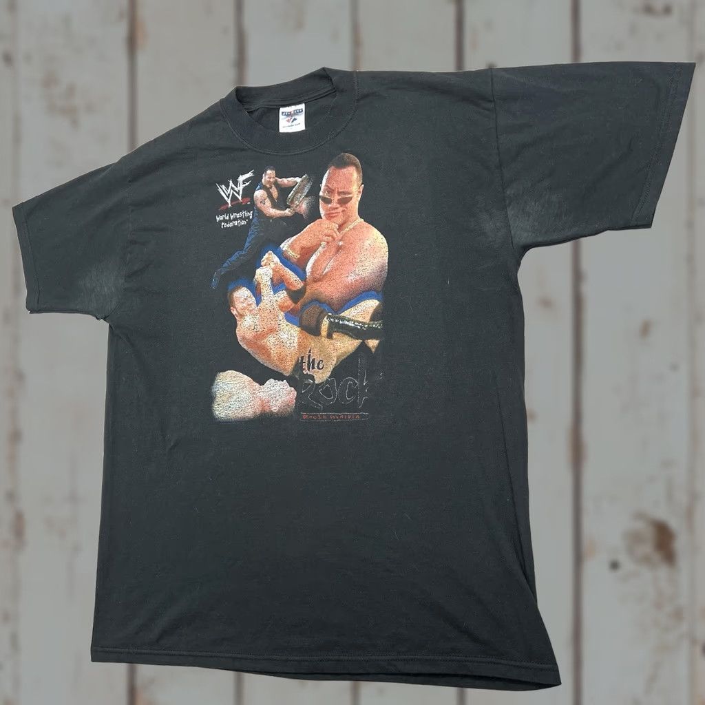 Jerzees VINTAGE WWF The Rock Shirt Adult XL 90s 1999 Wrestling Black Short Sleeve Flaw Size US XL / EU 56 / 4 - 1 Thumbnail